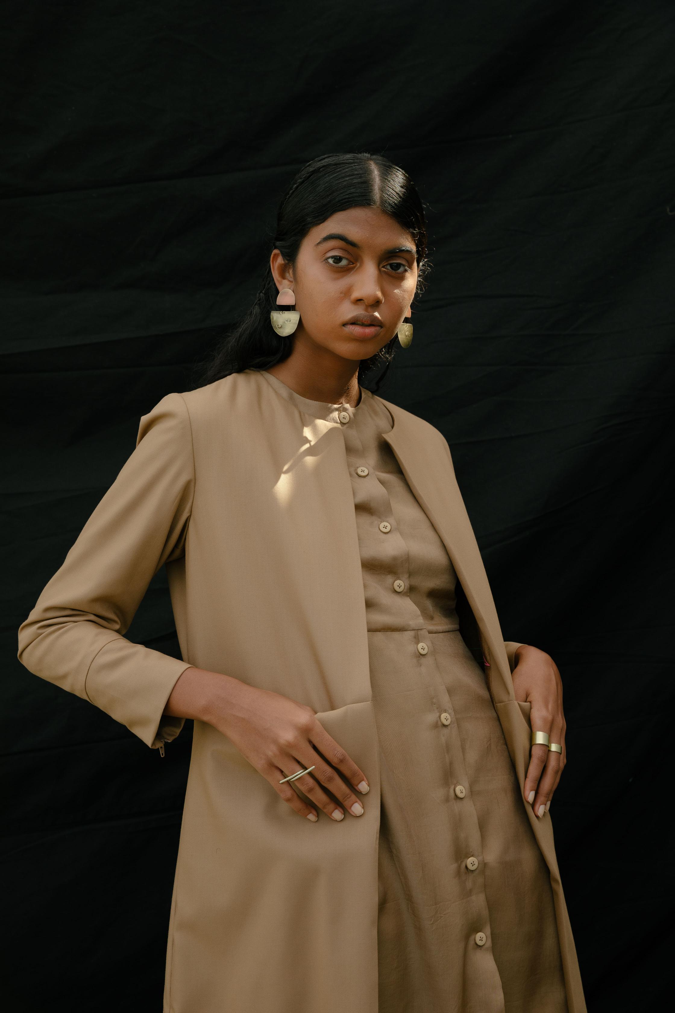 Walnut Beige open-front coat