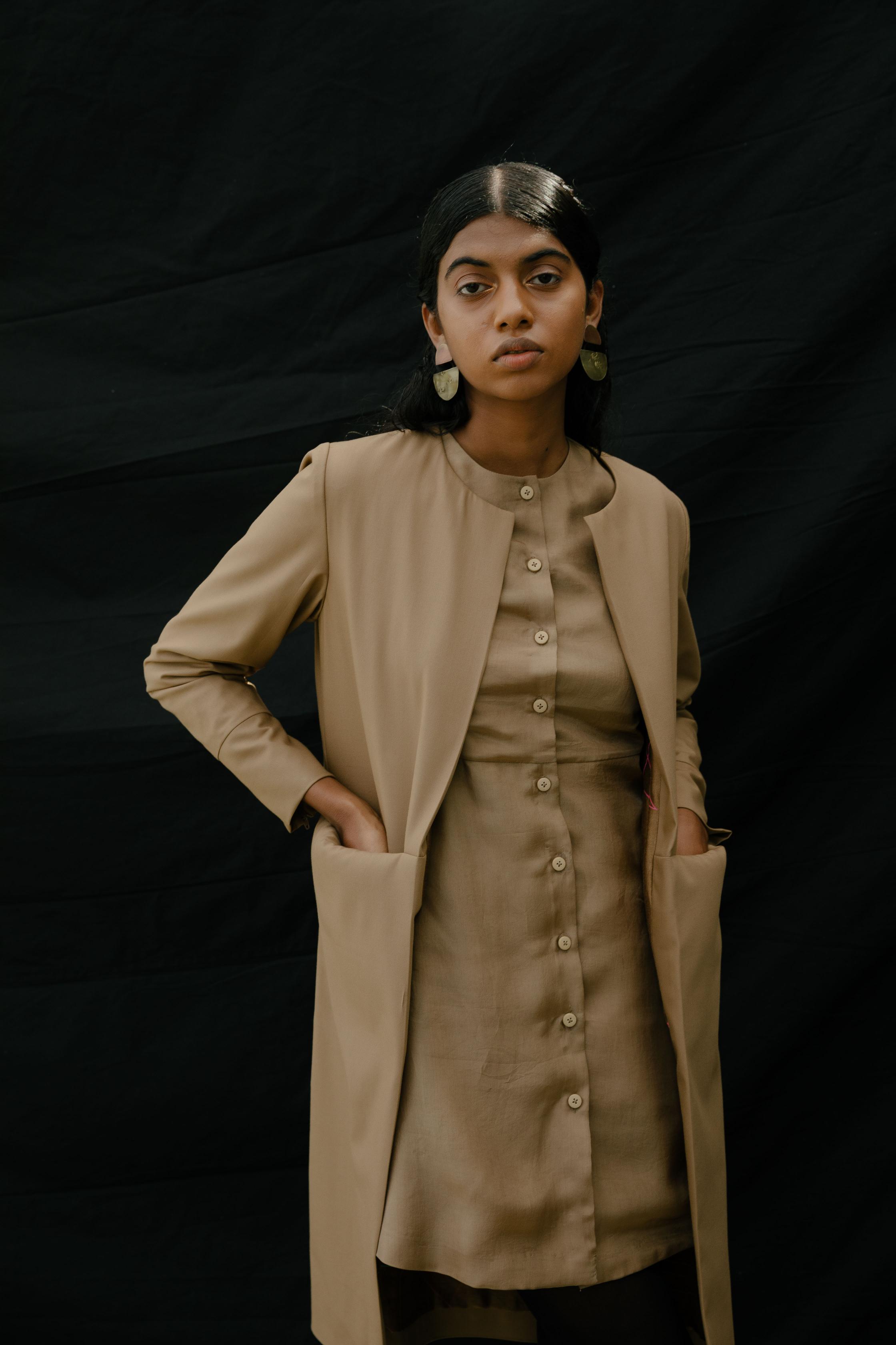 Walnut Beige open-front coat