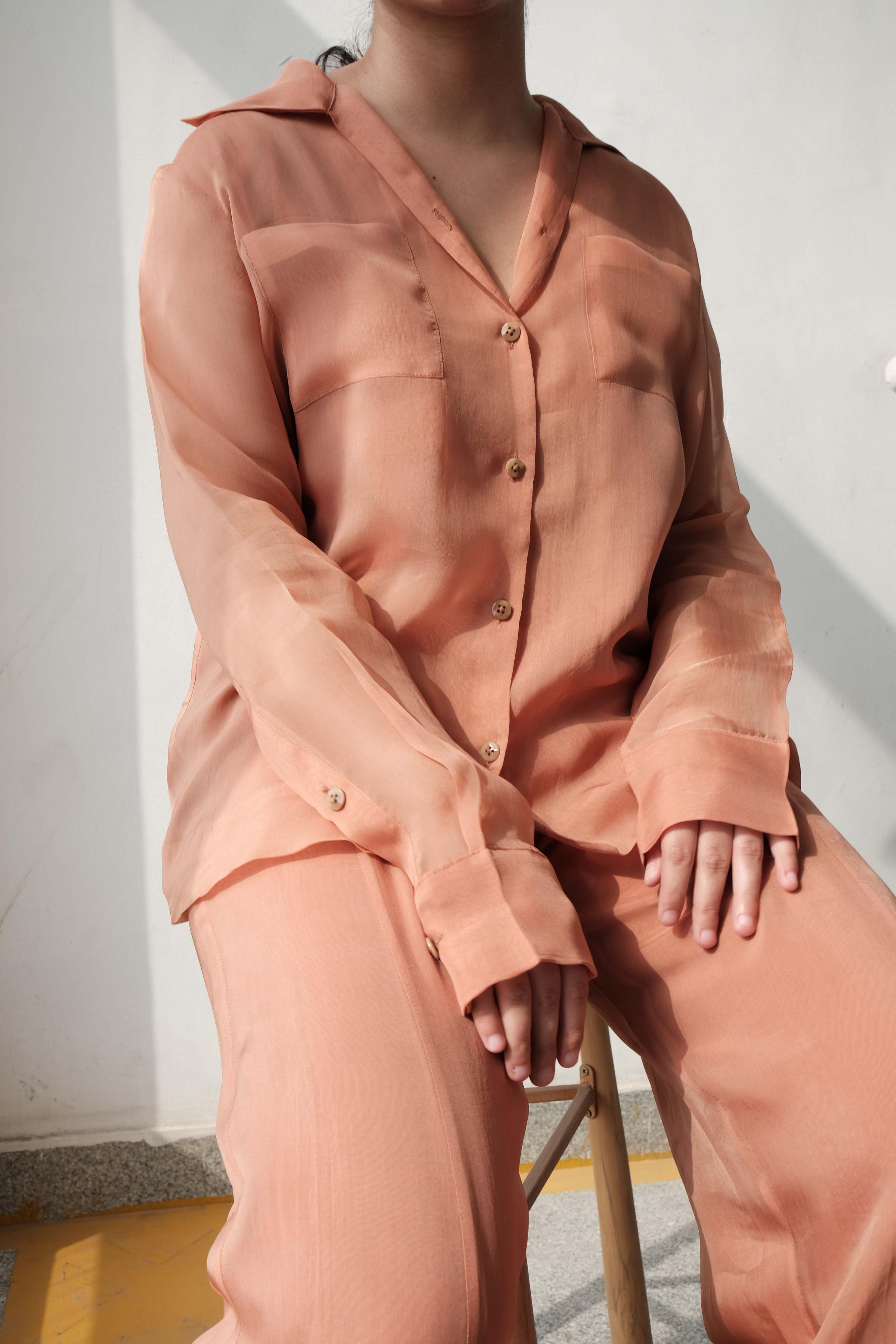 Pale peach sheer shirt