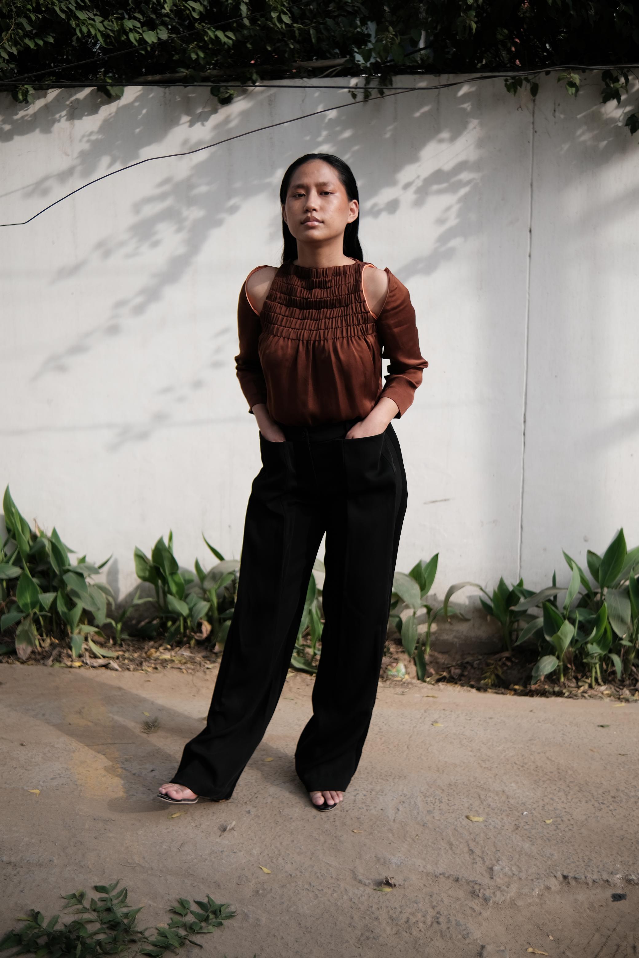 Shirred pullover top