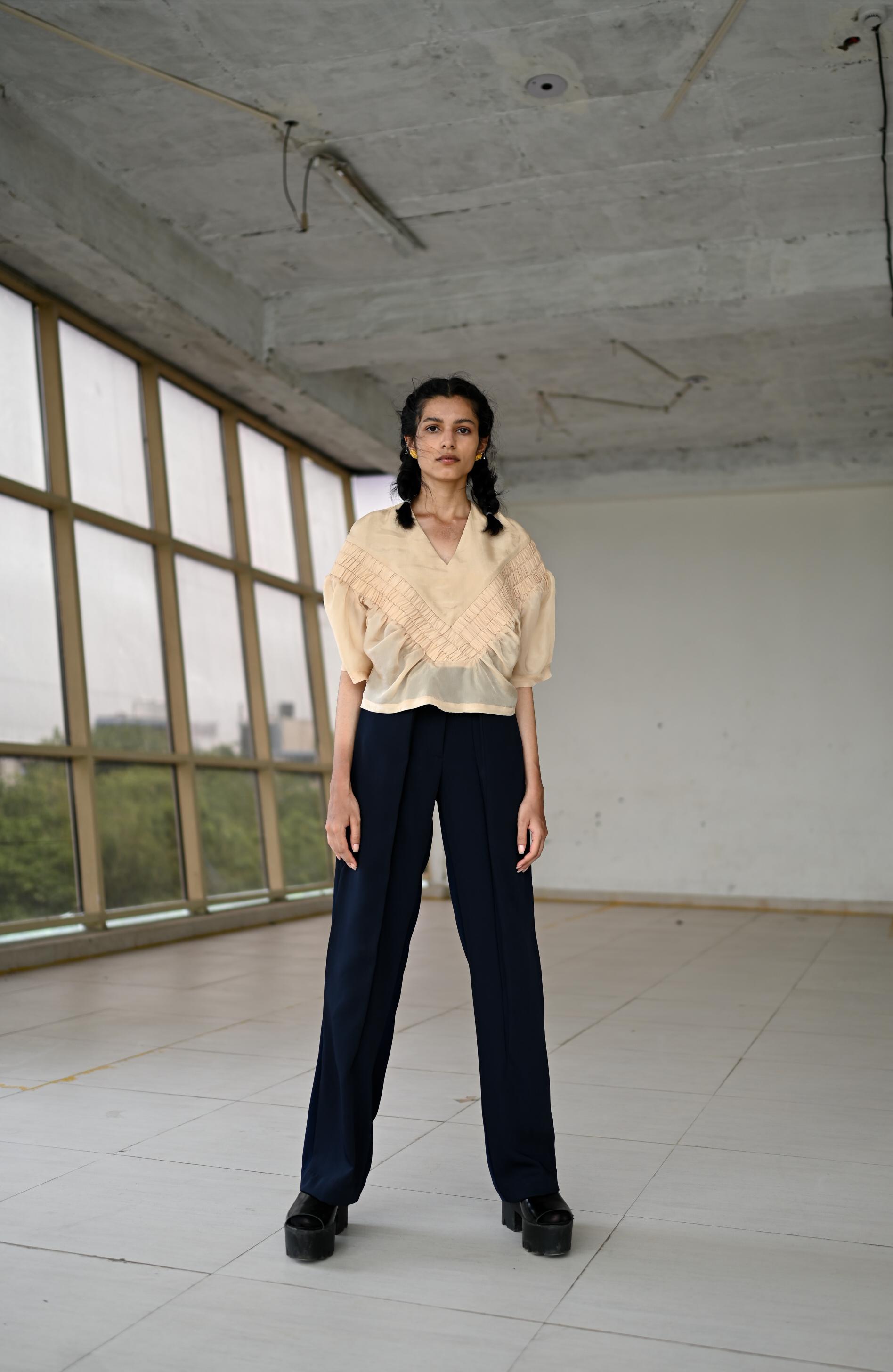 Elasticated Top in peanut cream