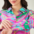 Load image into Gallery viewer, Pink and Green Marine Wave Print Shirt
