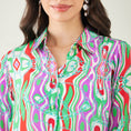 Load image into Gallery viewer, Green and Orange Marine Wave Print Shirt
