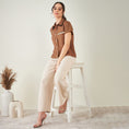 Load image into Gallery viewer, Brown Linen Shirt with Lace Detail
