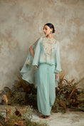 Load image into Gallery viewer, Organza Umbrella Cape With Silk Bustier And Crepe Pants
