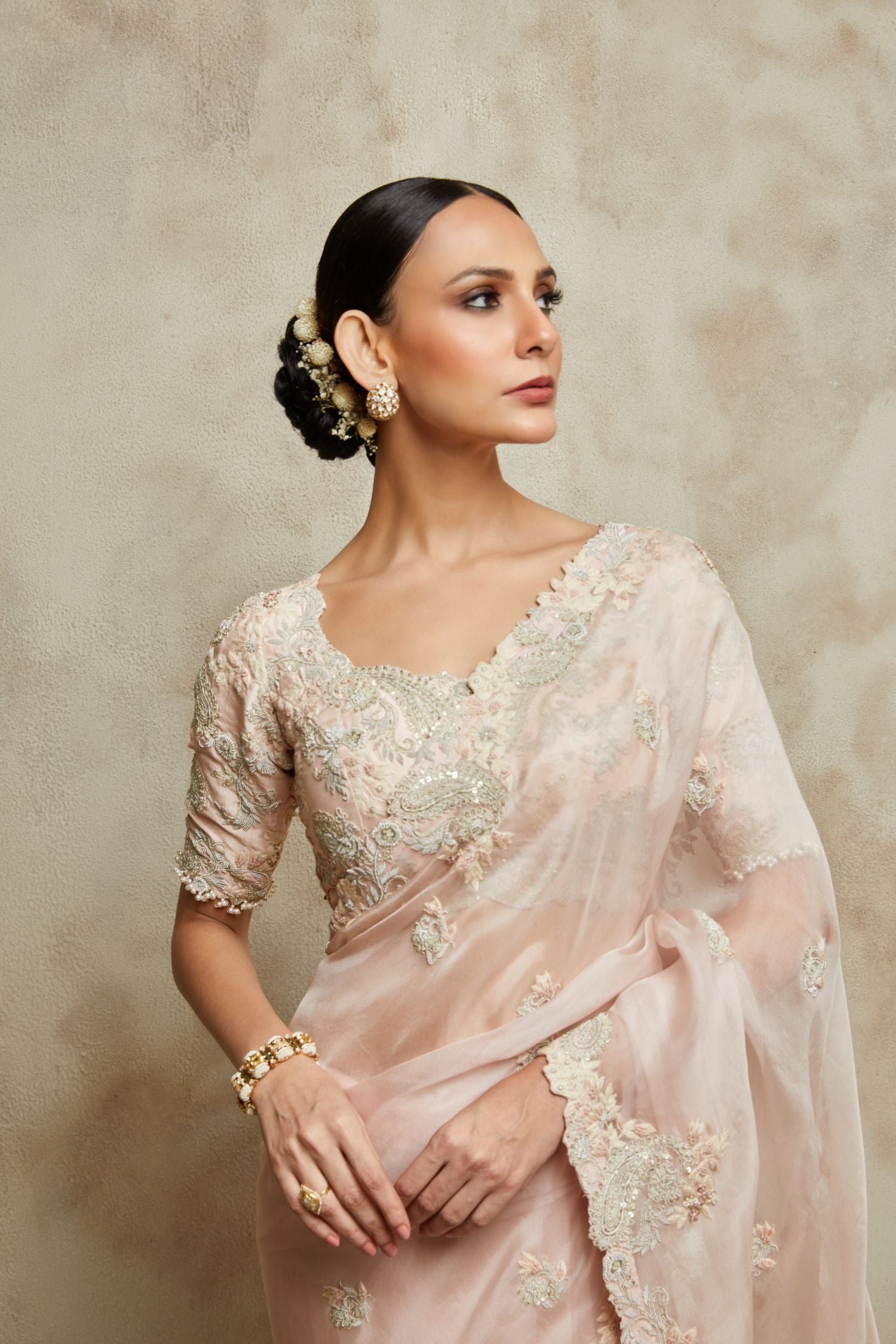 Silk Blouse With Organza Saree