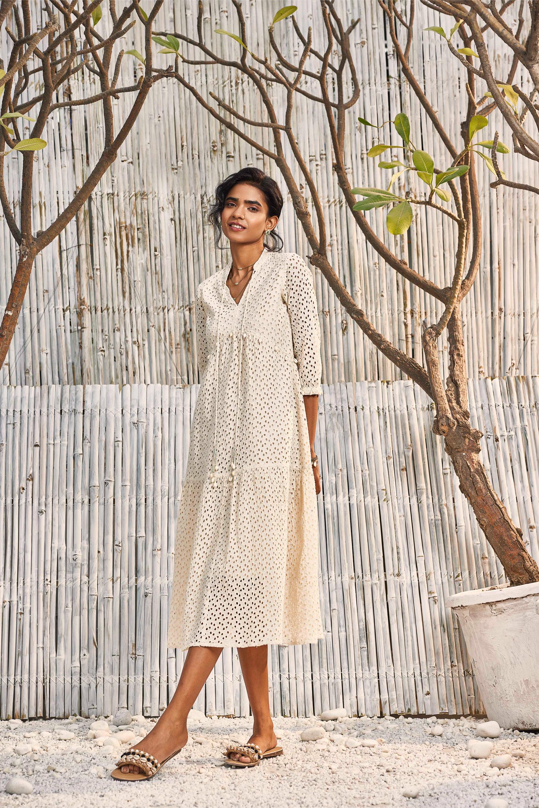 Breezy Cotton Cutwork Ivory Dress – AGASHE