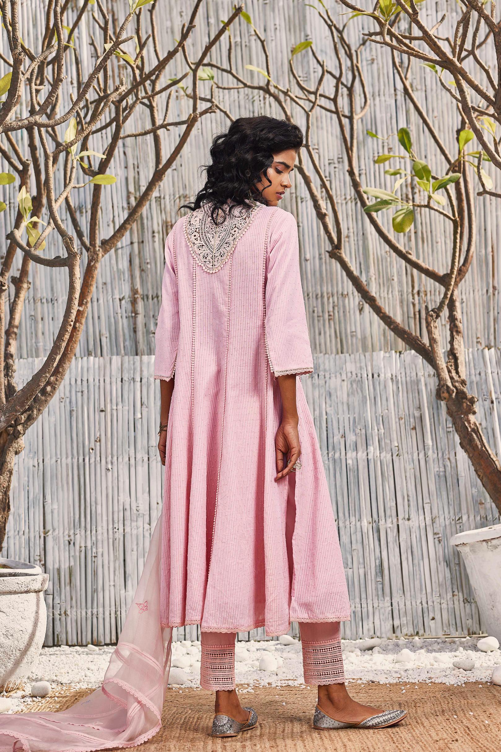 Blush Pink Flairy Cotton Kurta with Pant - Set of 3