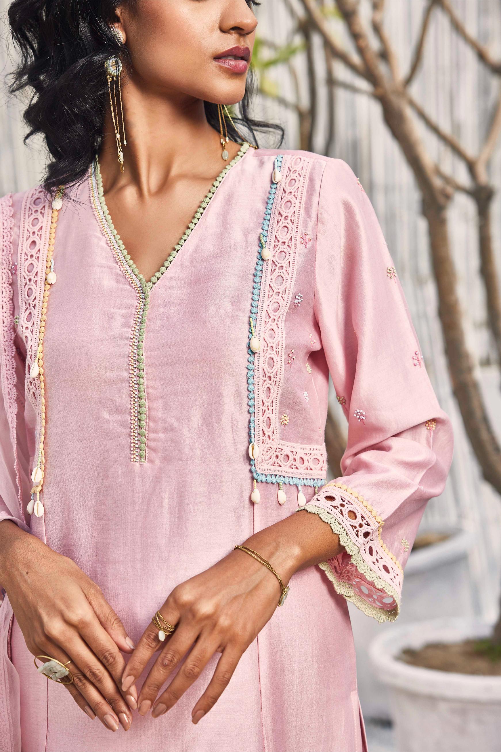 Blush Pink A-line Kurta with Palazzo - Set of 2