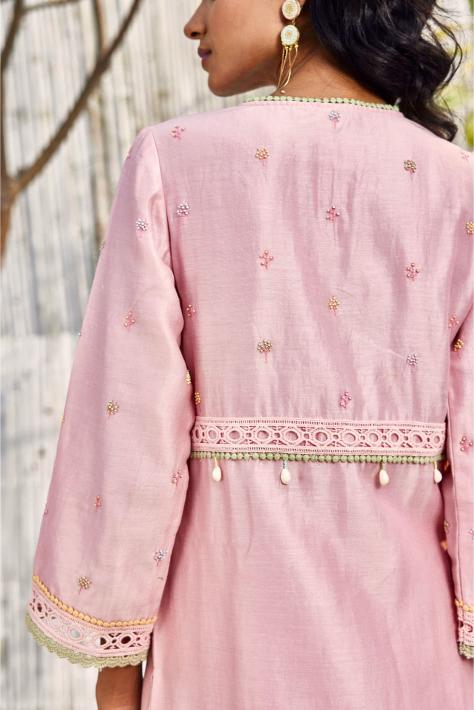 Blush Pink A-line Kurta with Palazzo - Set of 2