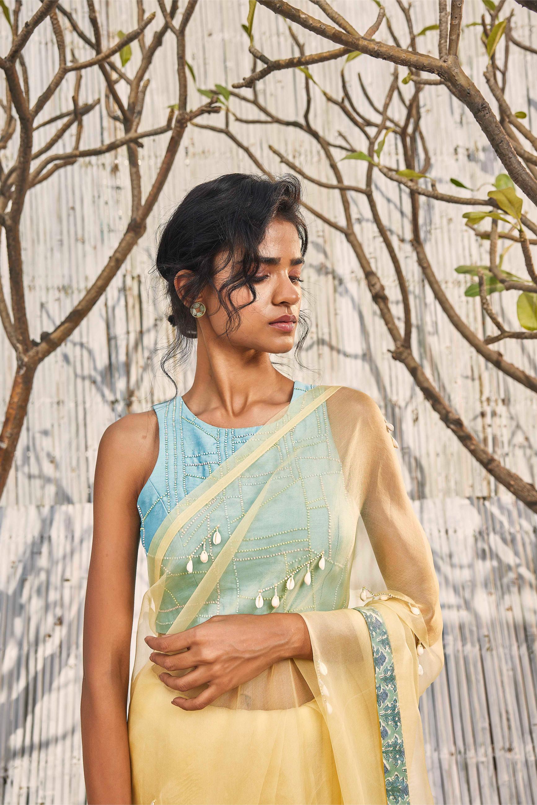 Sunshine Yellow Organza Saree with Blouse - Set of 2