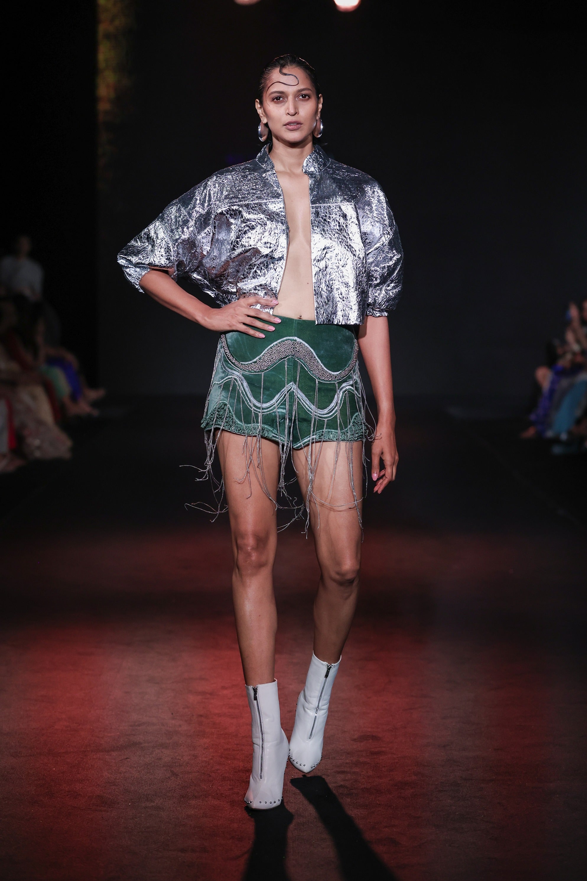 Jacket With Velvet Embroidered Shorts