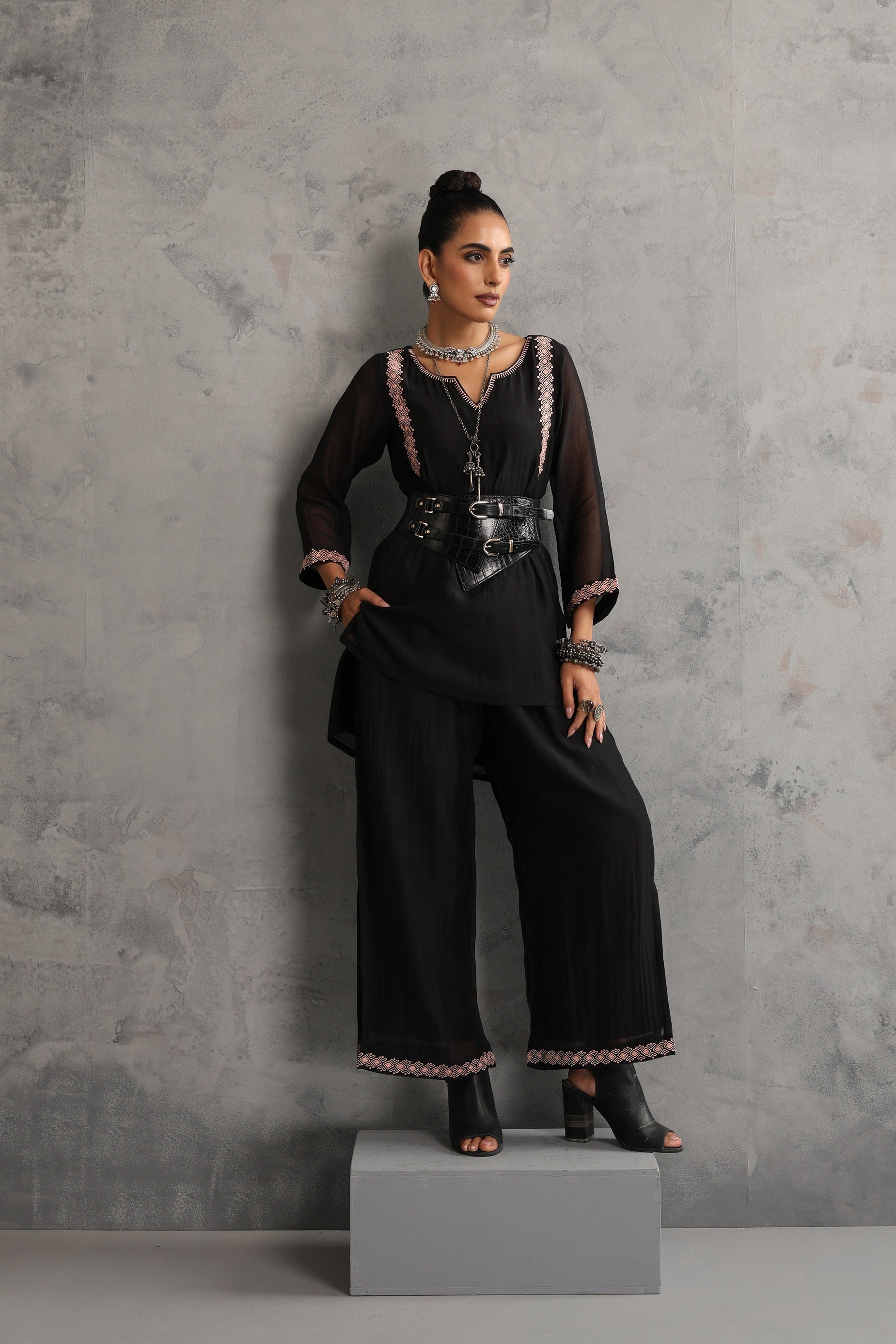 Black Embroidered Co-ord Set