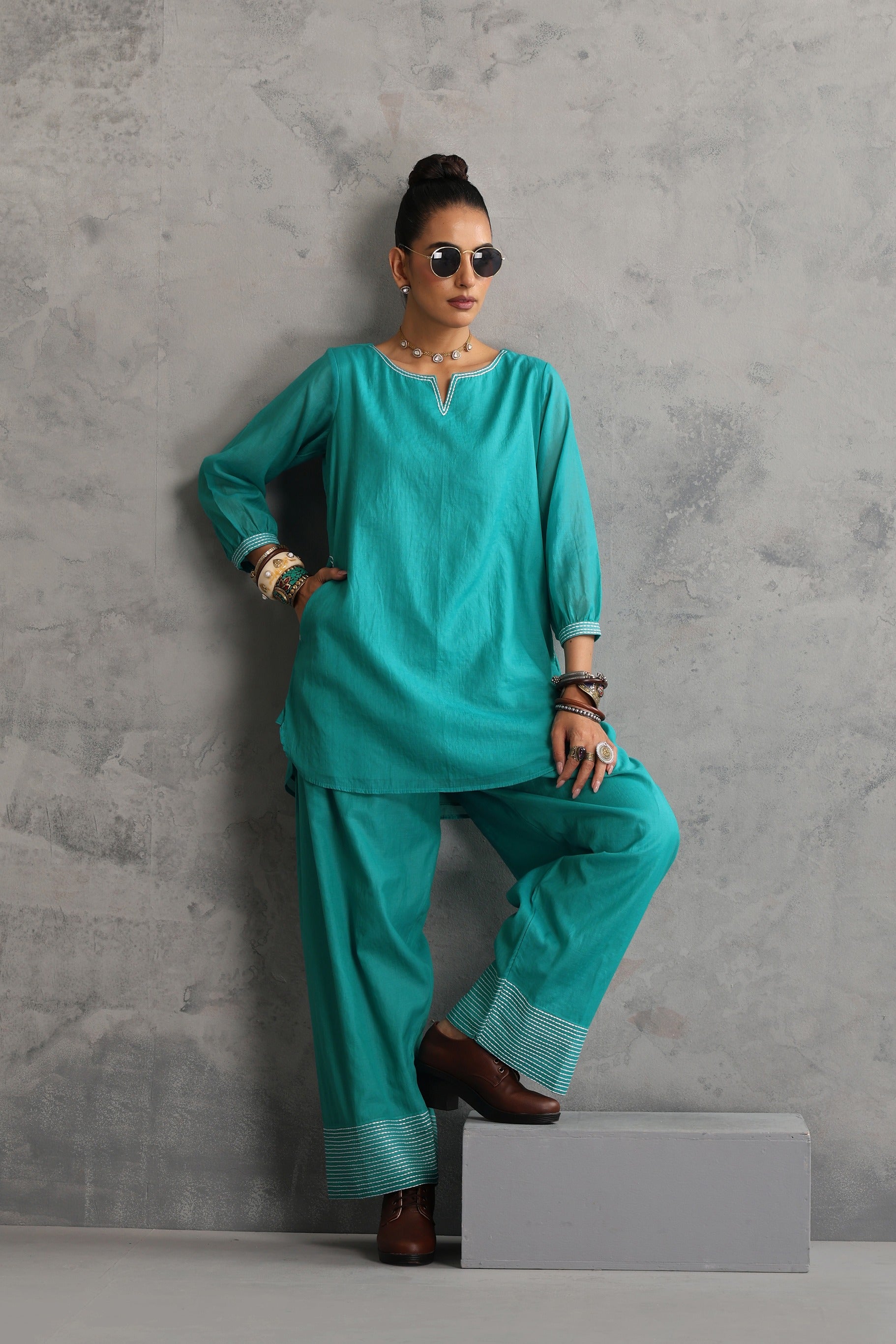 Teal Embroidered Co-ord Set