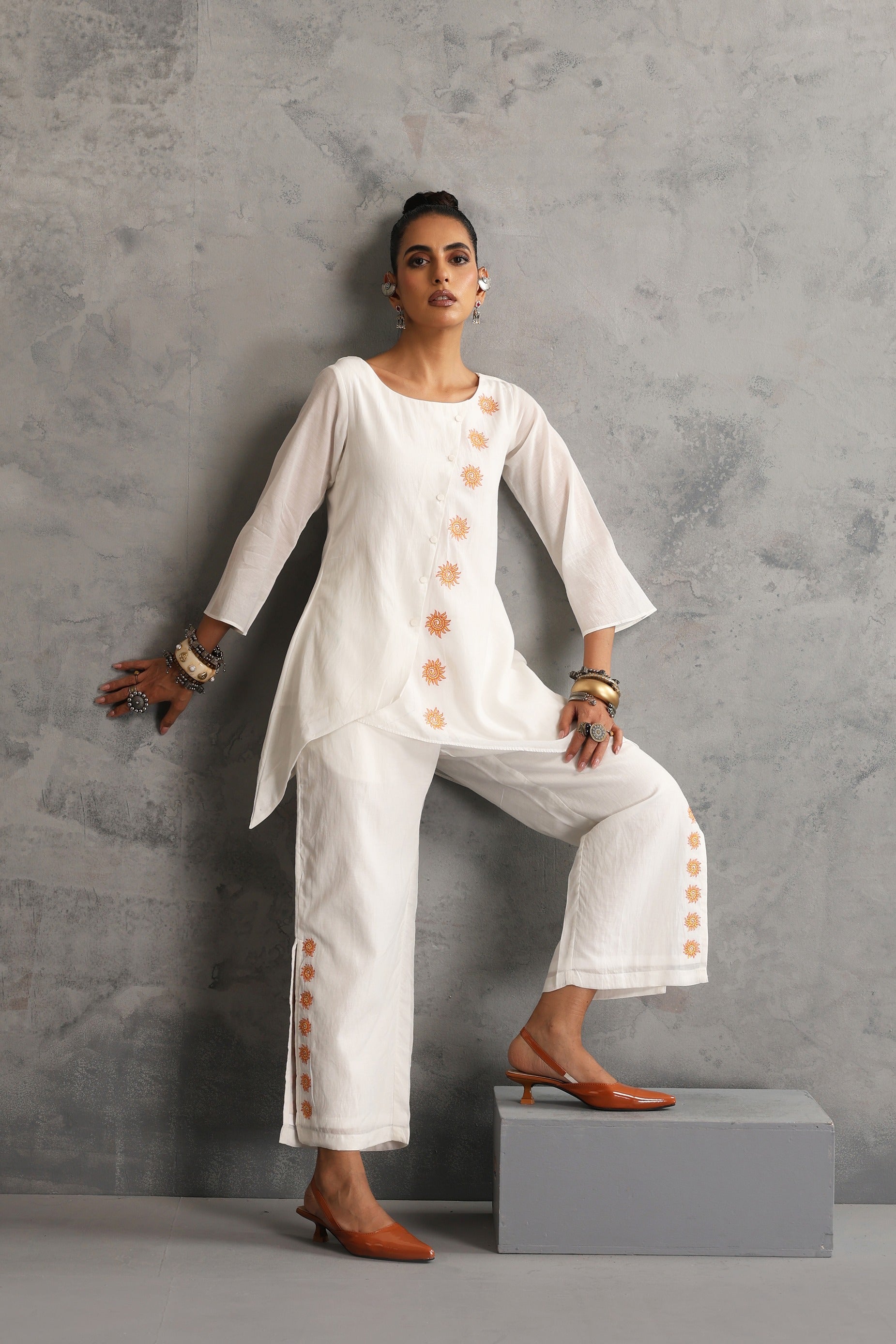 Off White Embroidered Co-ord Set