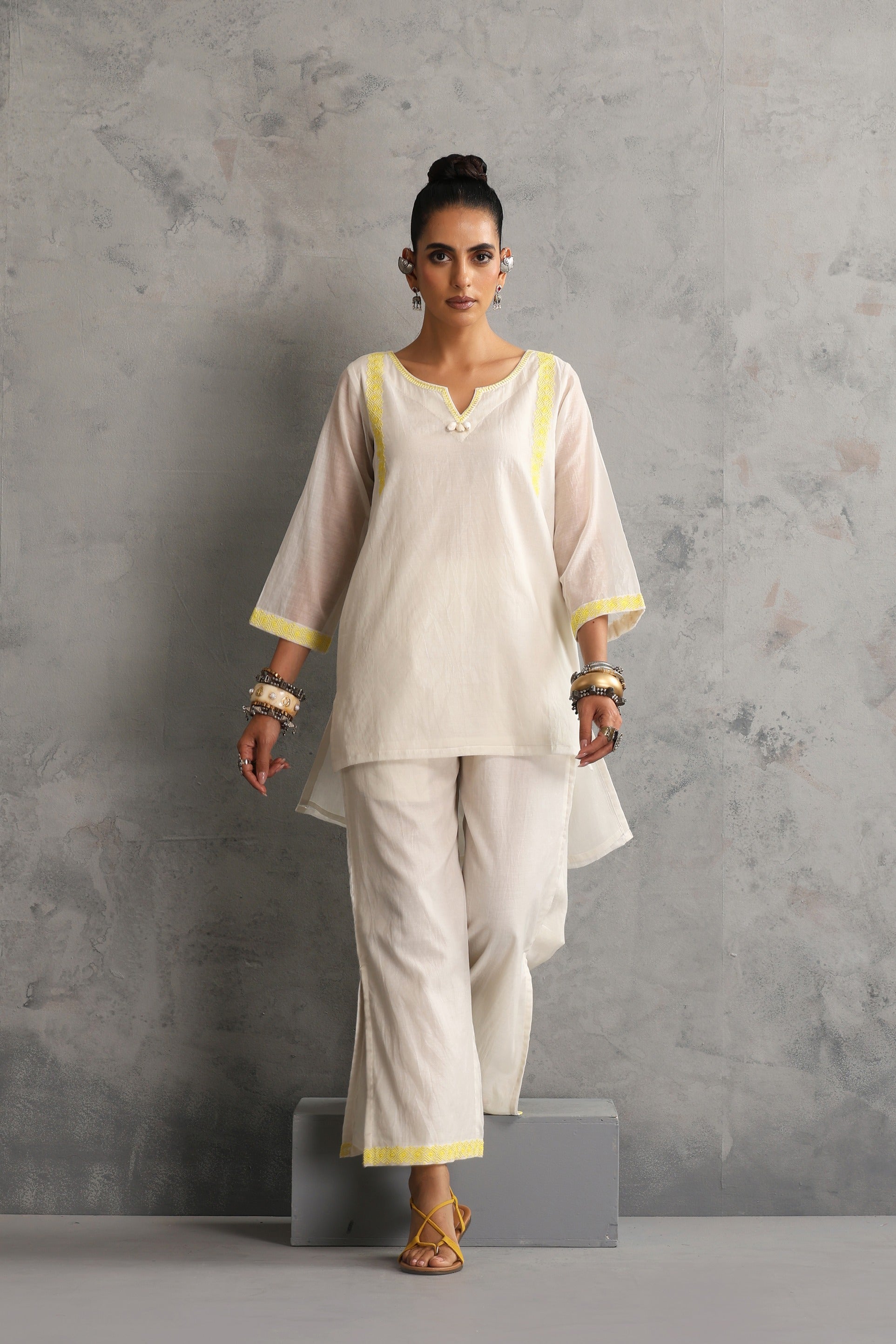 Off White Embroidered Co-ord Set