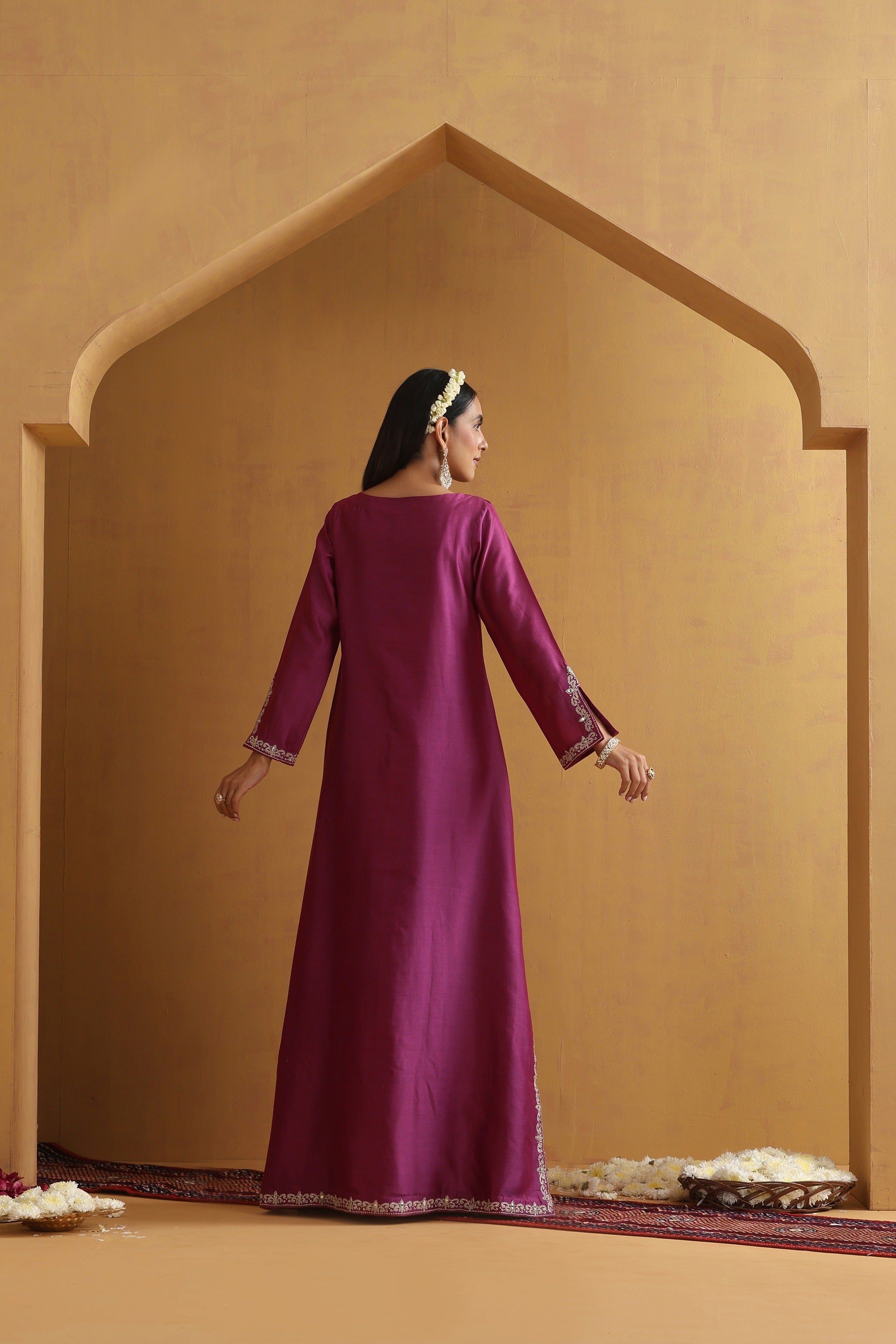 Wine Embroidered Kaftan