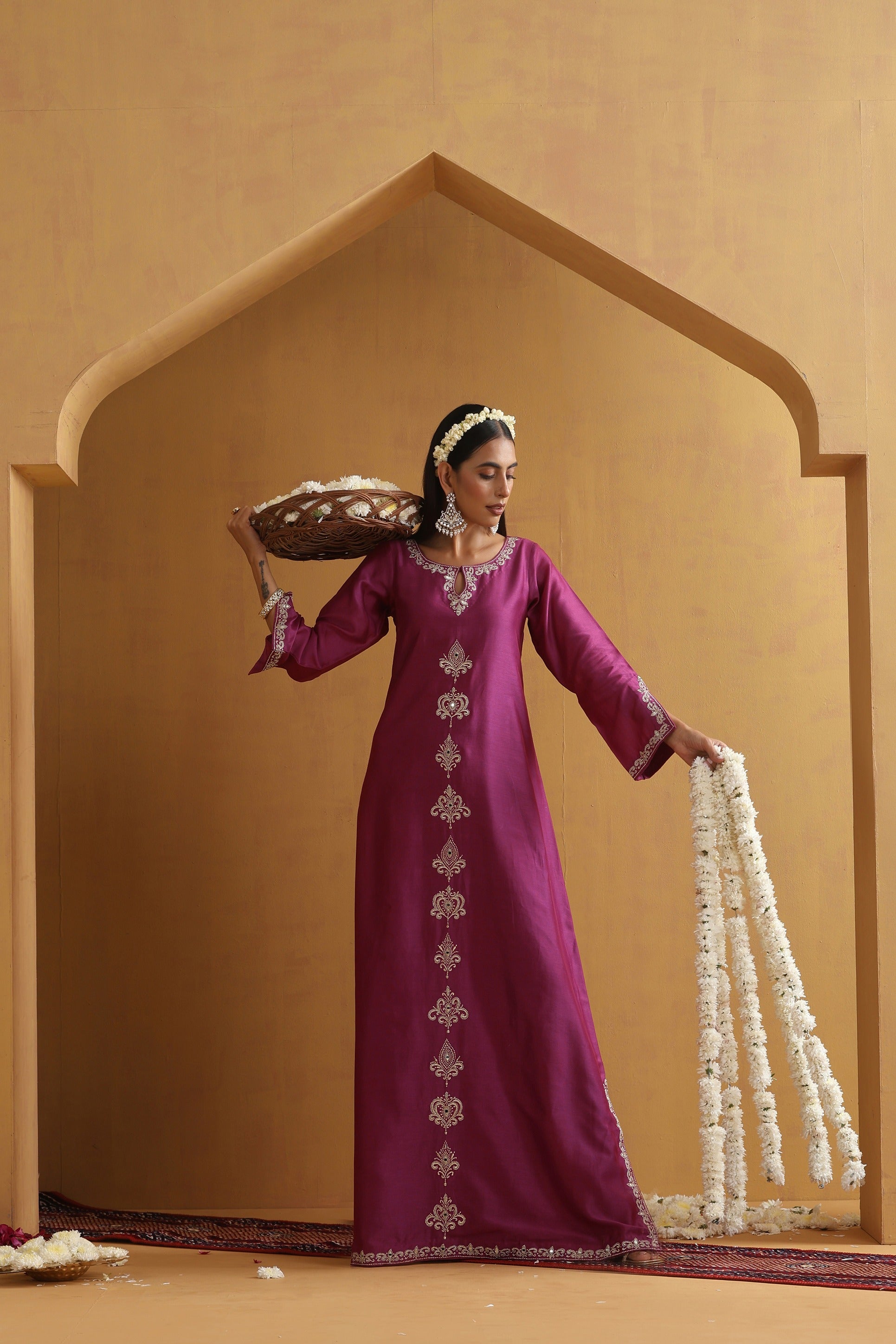 Wine Embroidered Kaftan