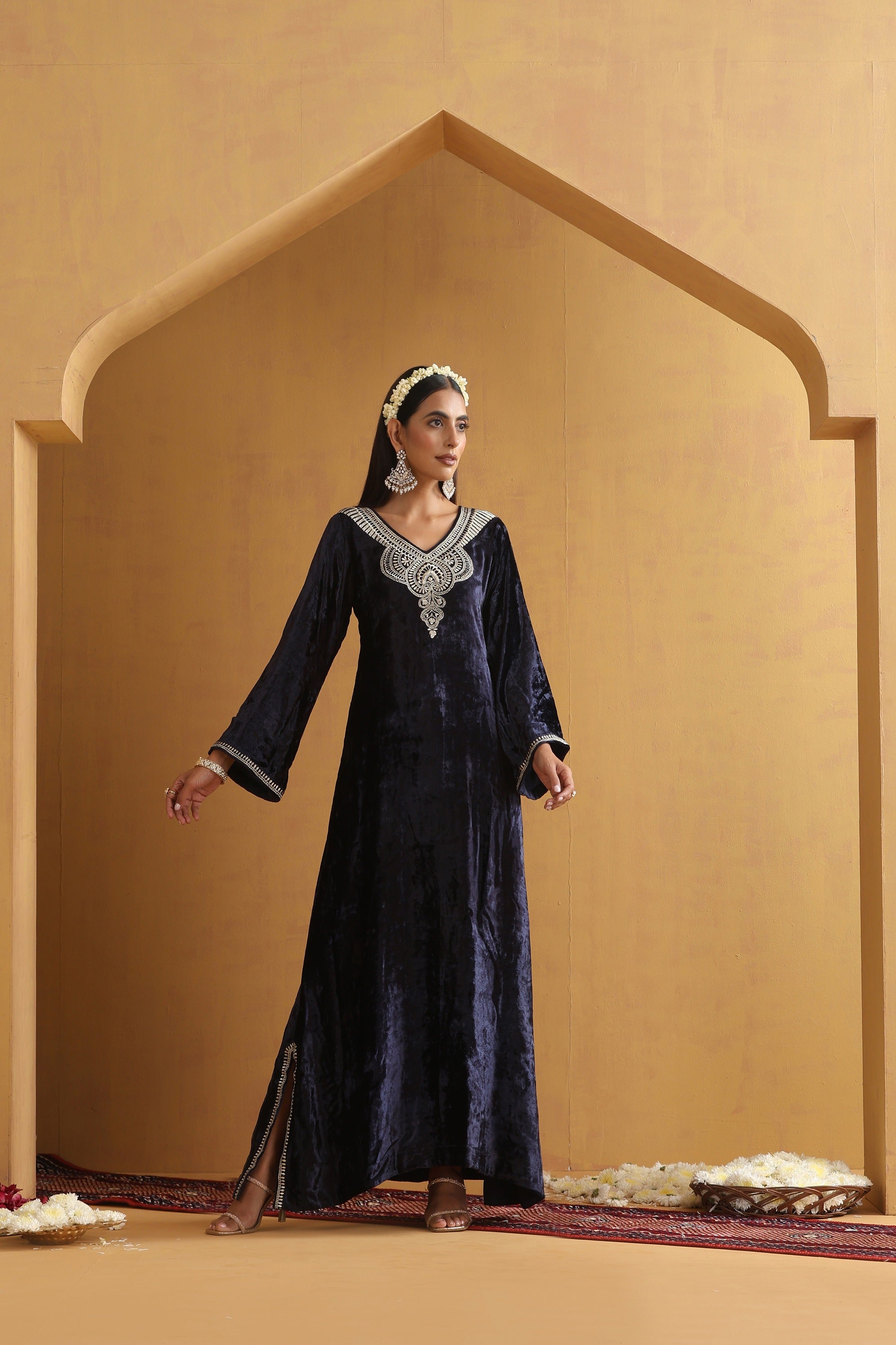 Navy Blue Embroidered Kaftan