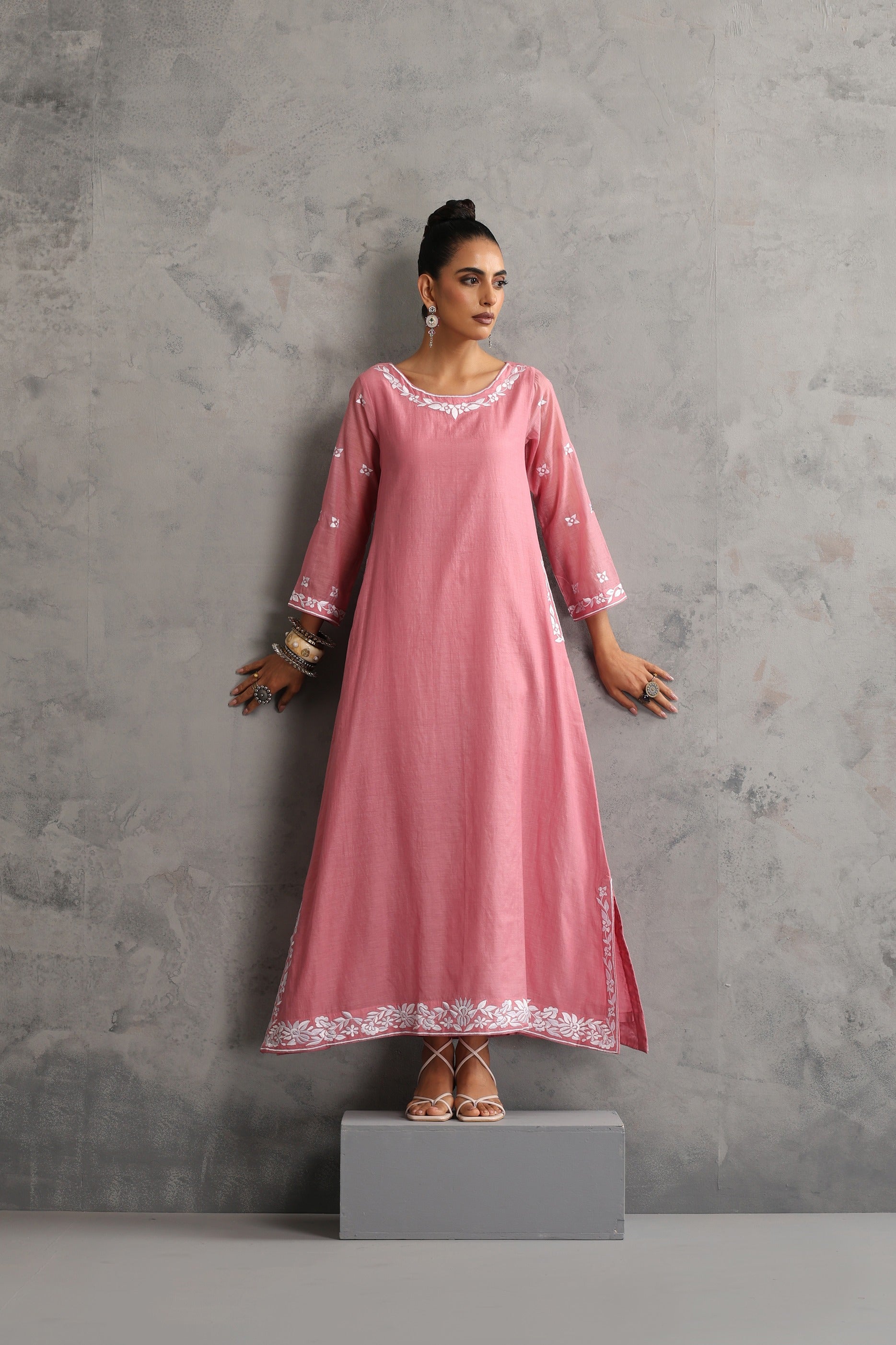 Pink Embroidered Kaftan