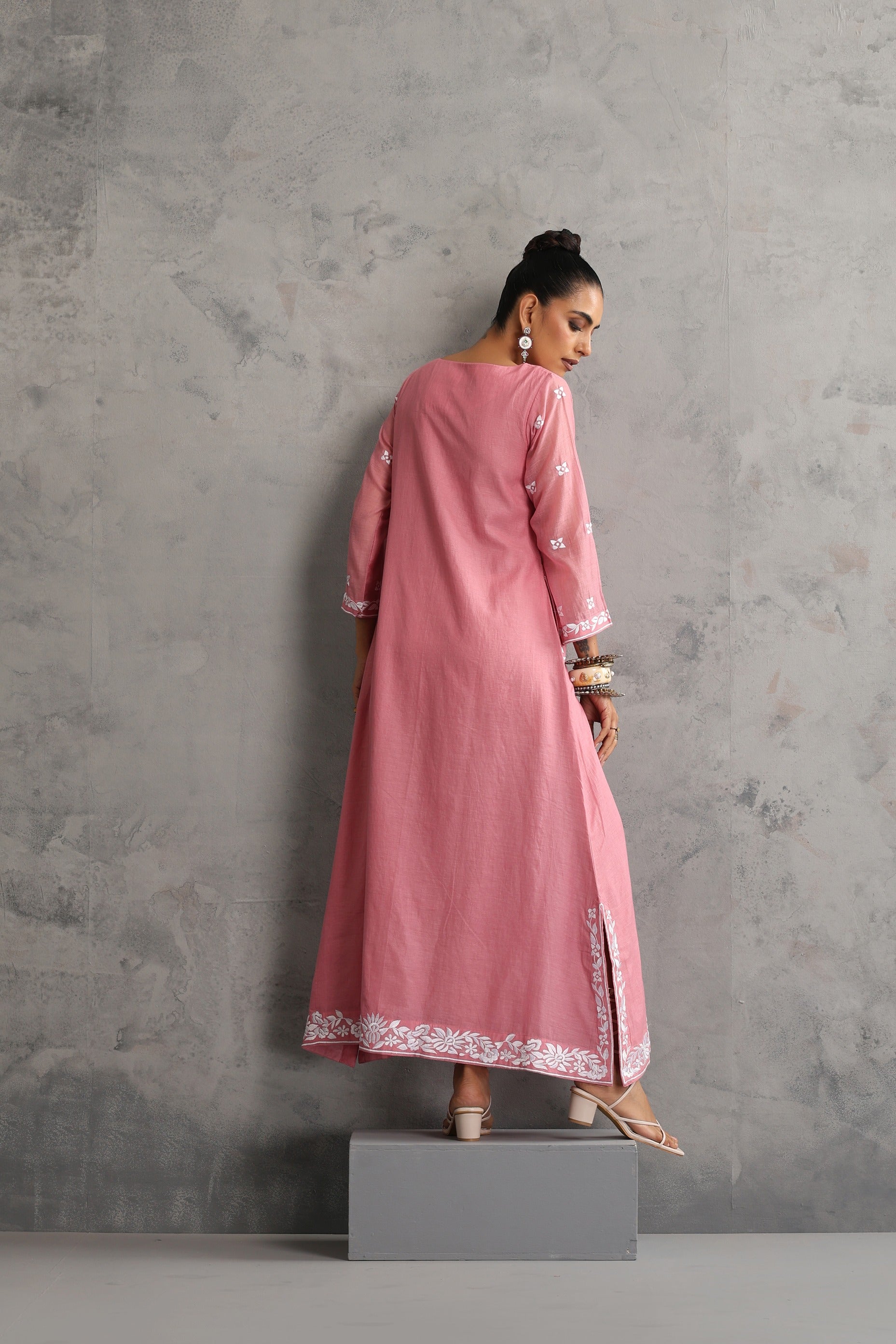 Pink Embroidered Kaftan