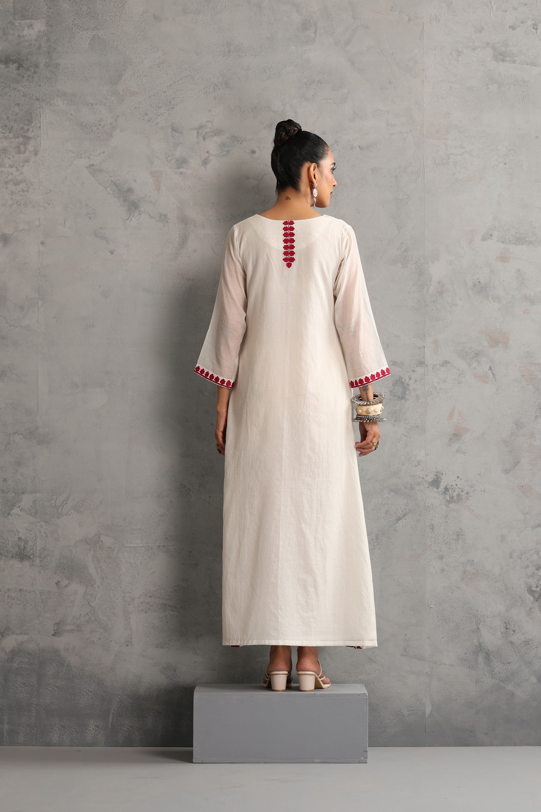 Off White Embroidered Kaftan