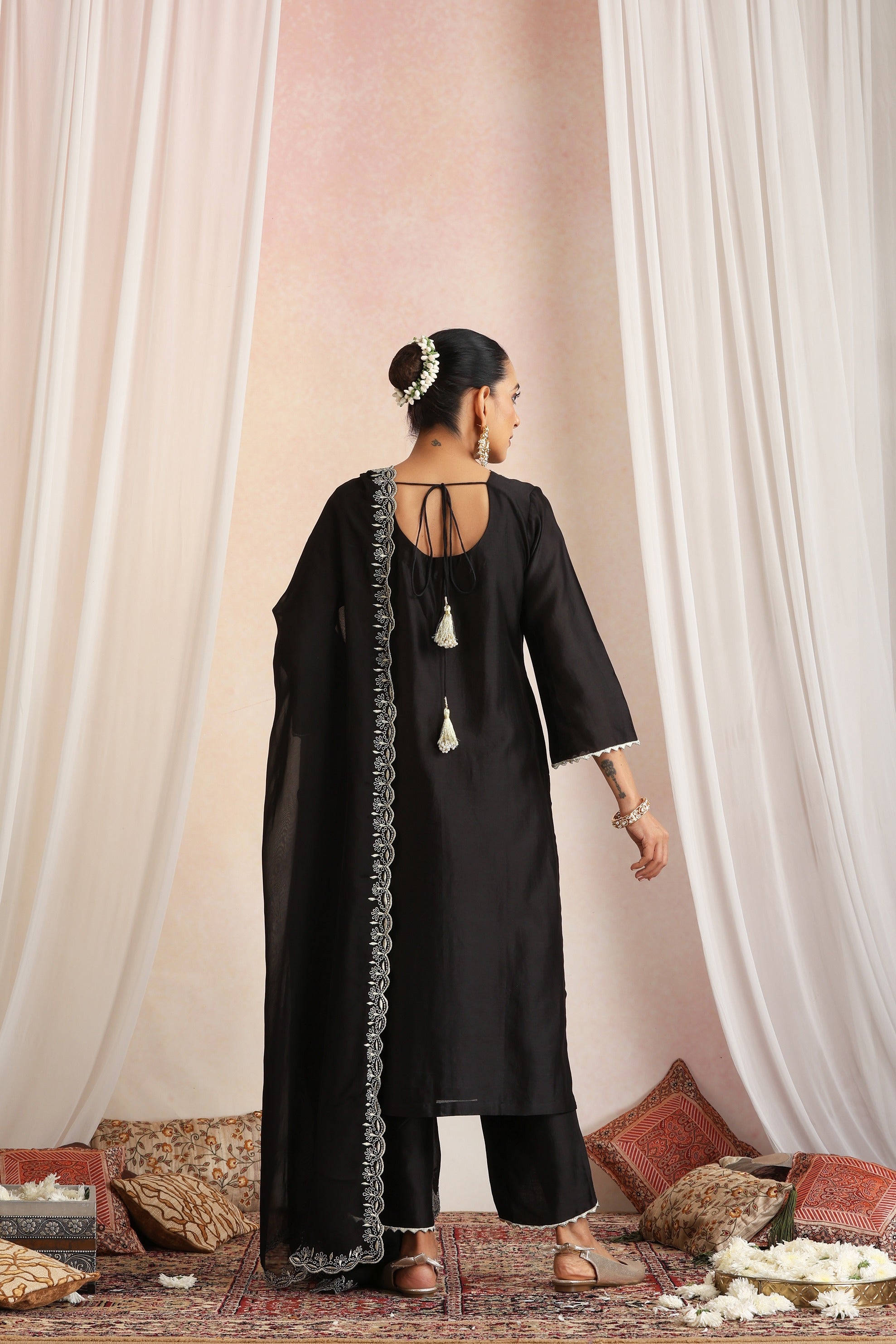 Black Embroidered Kurta Set with Dupatta