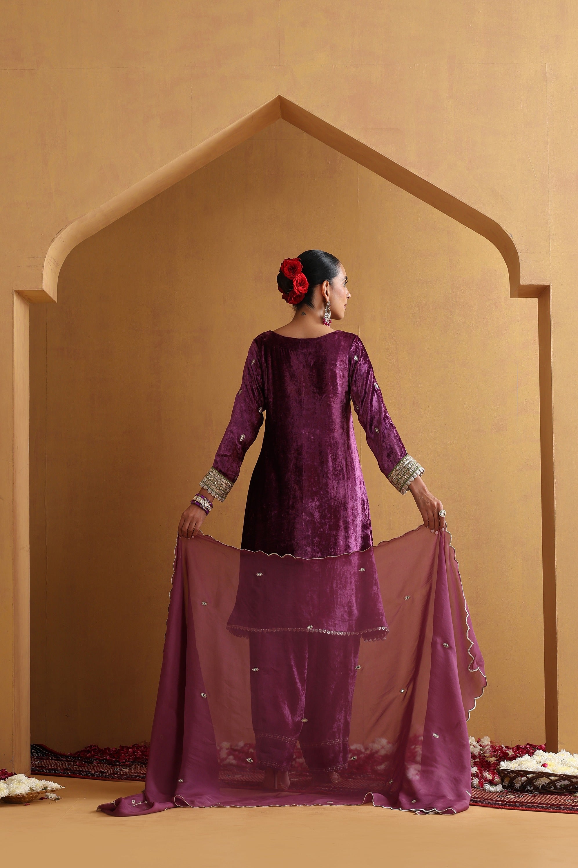 Purple Embroidered Kurta Set with Dupatta