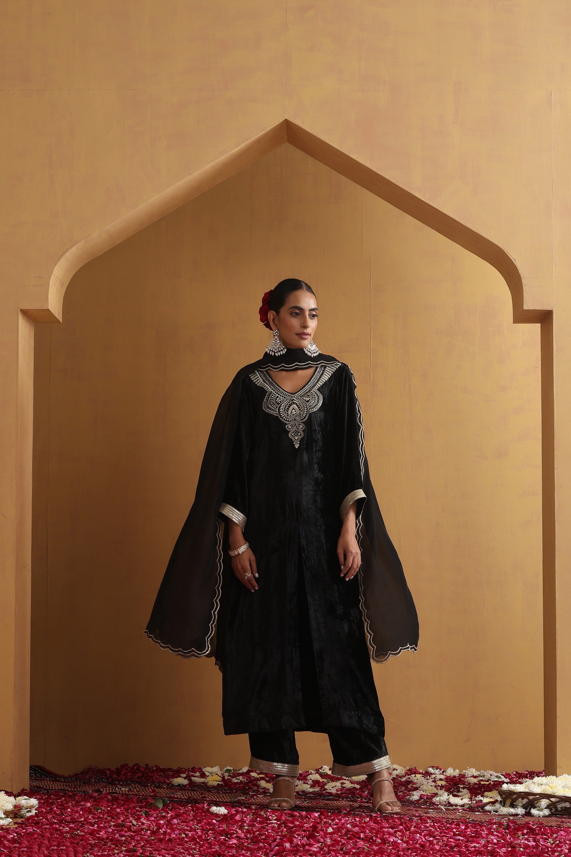 Black Embroidered Kurta Set with Dupatta
