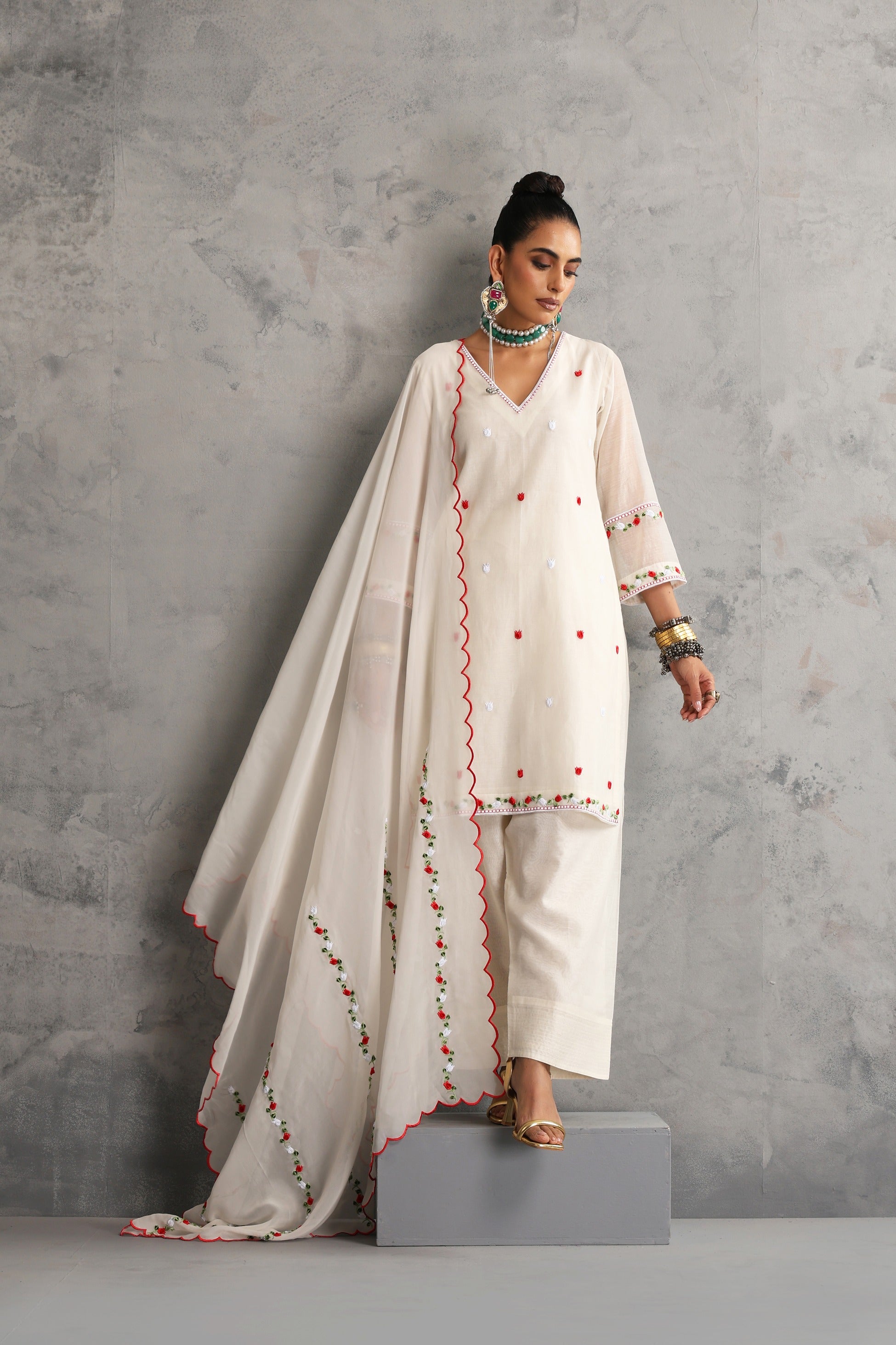White Embroidered Kurta Set with Dupatta