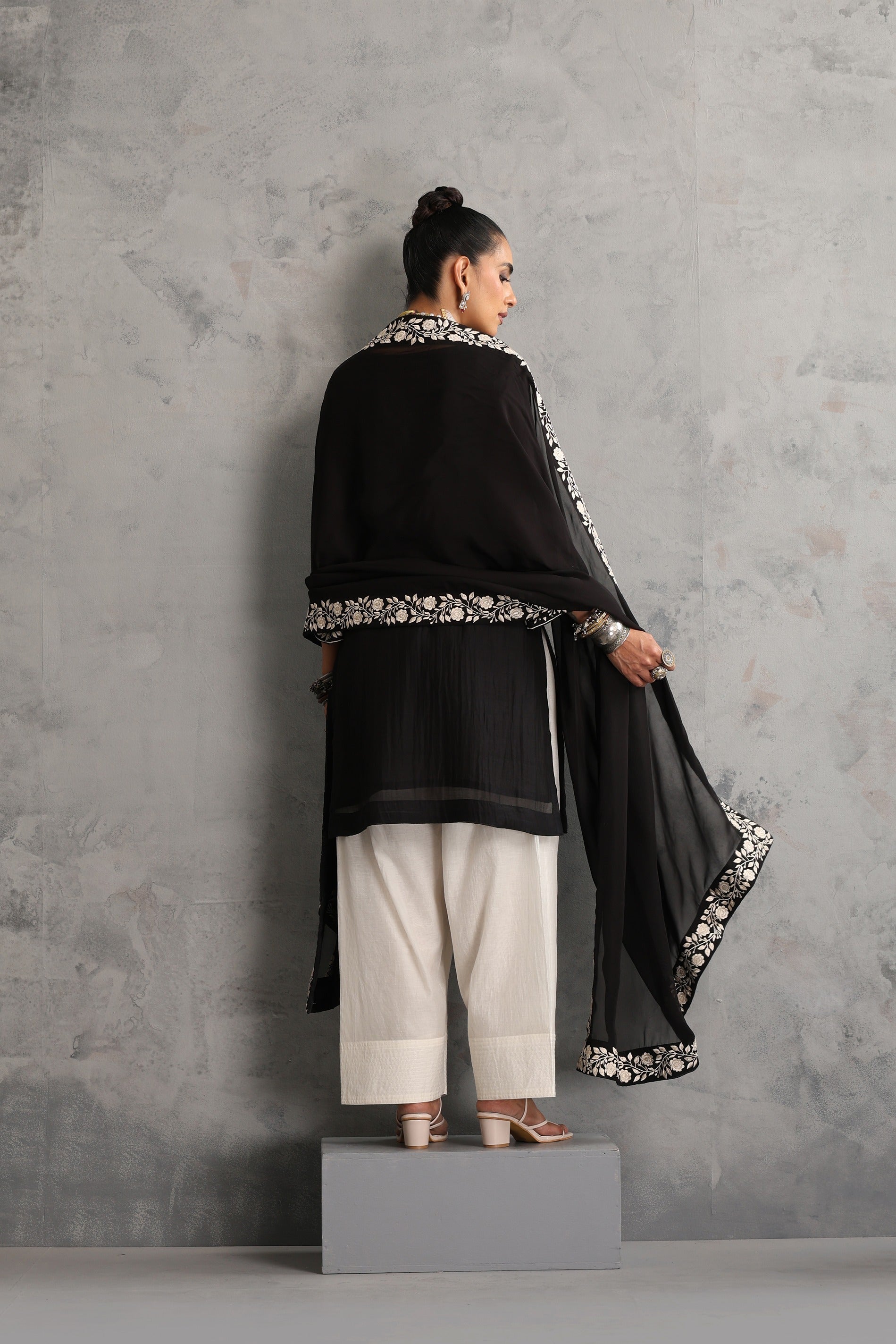 Black Embroidered Kurta Set with Dupatta