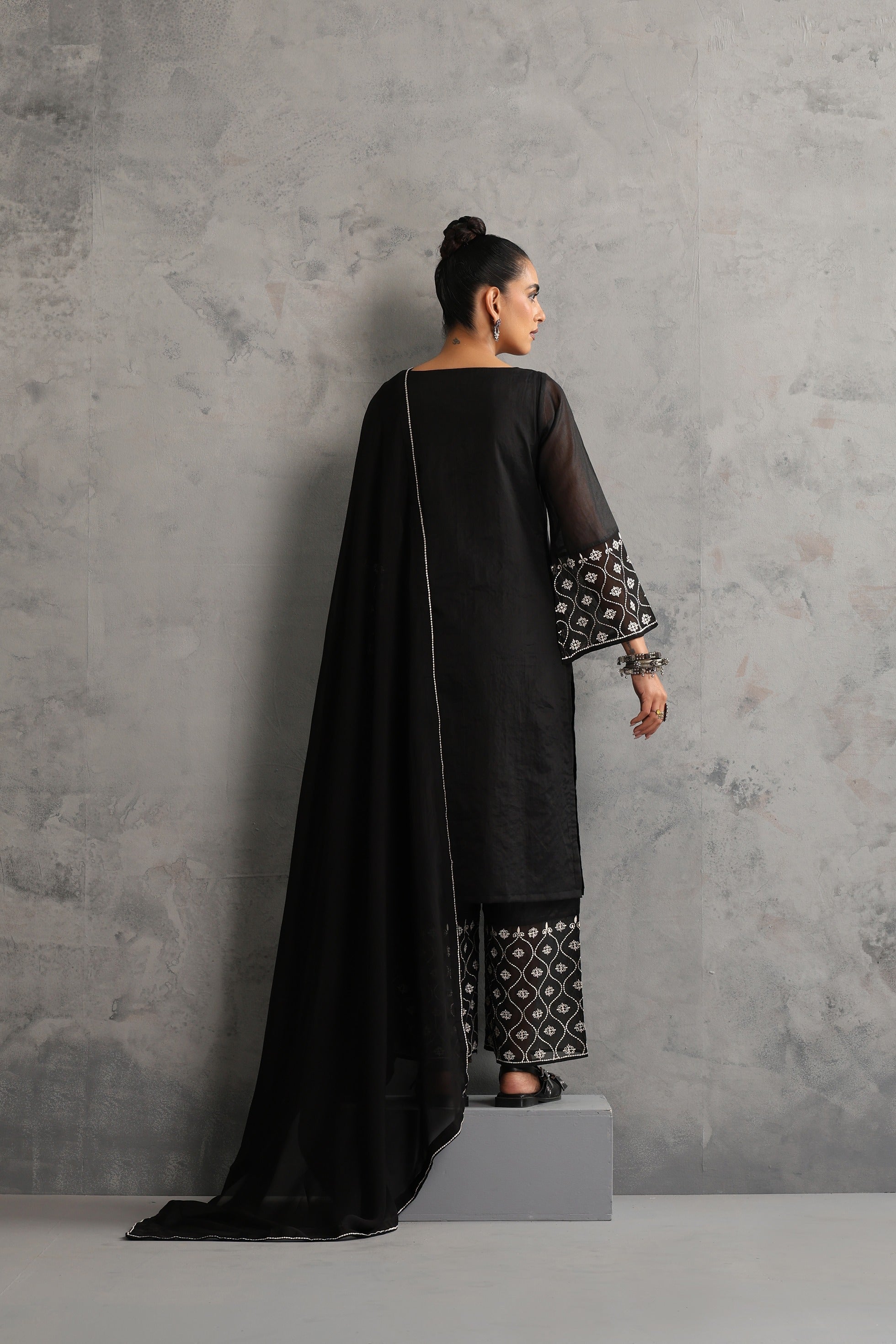 Black Embroidered Kurta Set with Dupatta