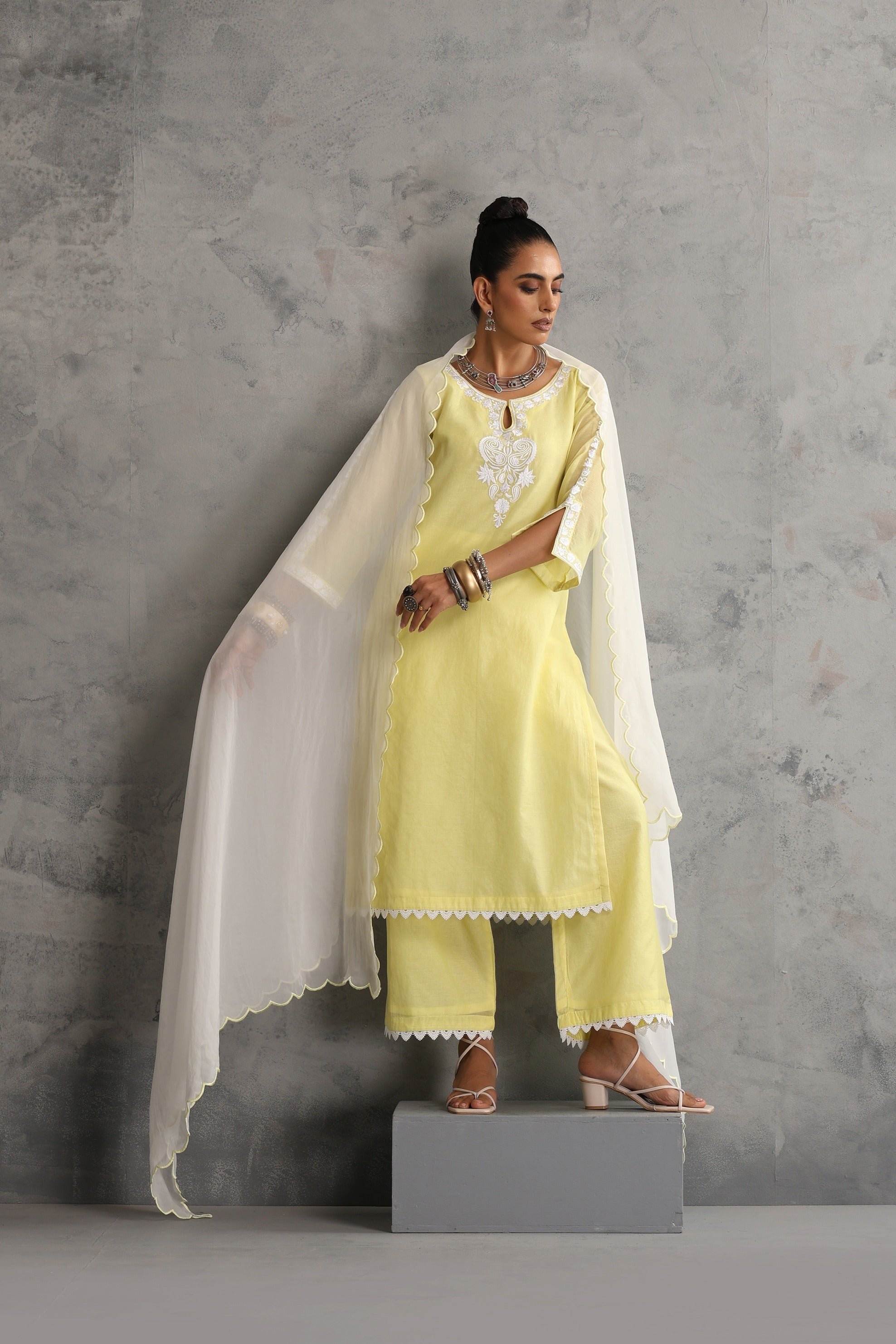 Pastel Yellow Embroidered Kurta Set with Dupatta