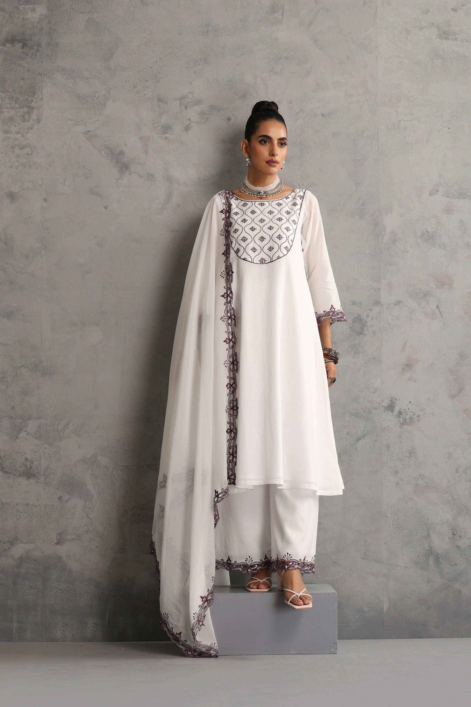 White Embroidered Kurta Set with Dupatta