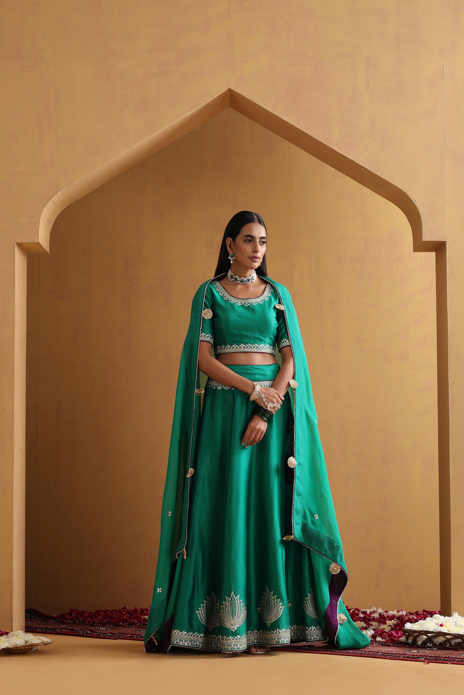 Green Embroidered Lehenga Set with Dupatta