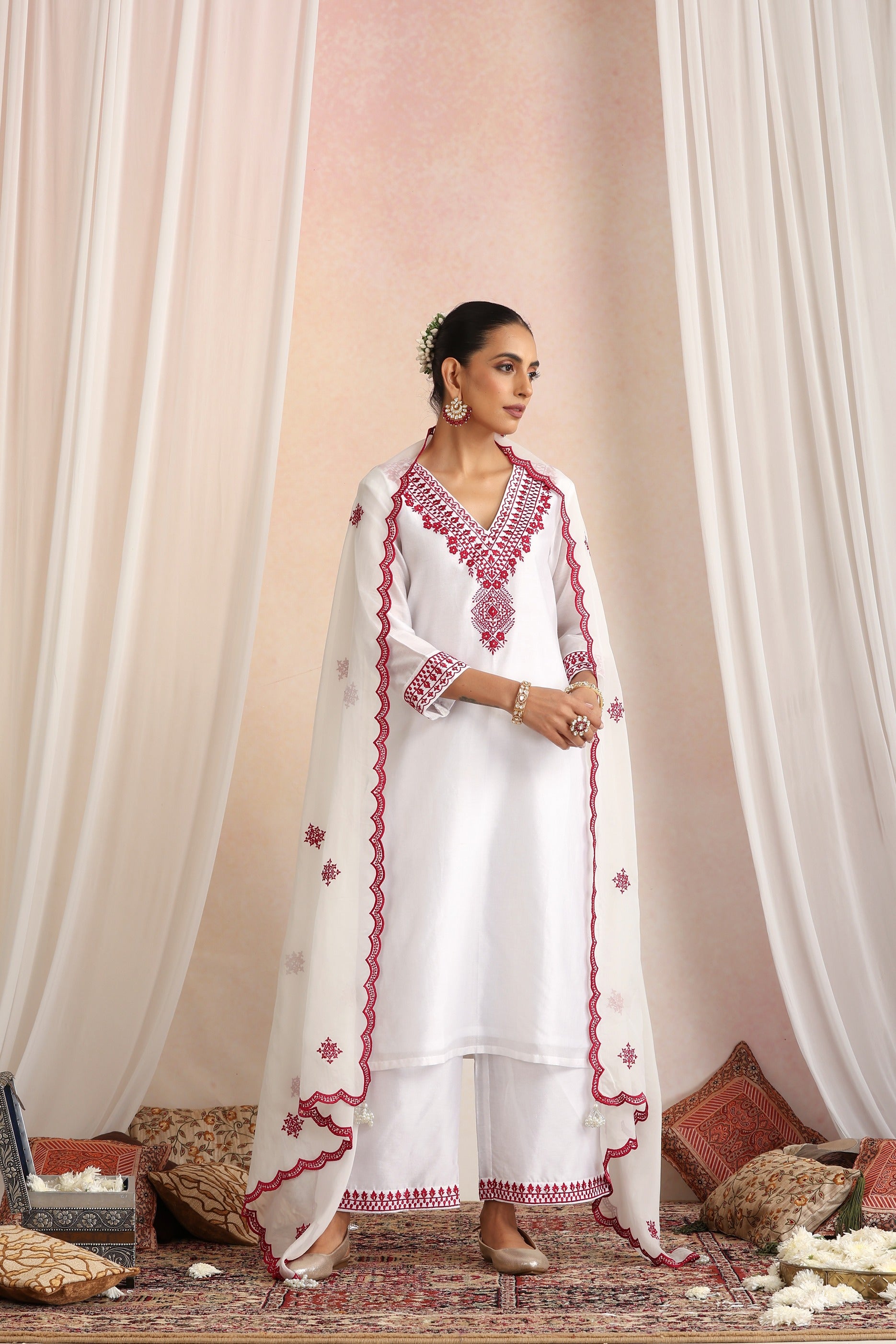 White Embroidered Kurta Set with Dupatta