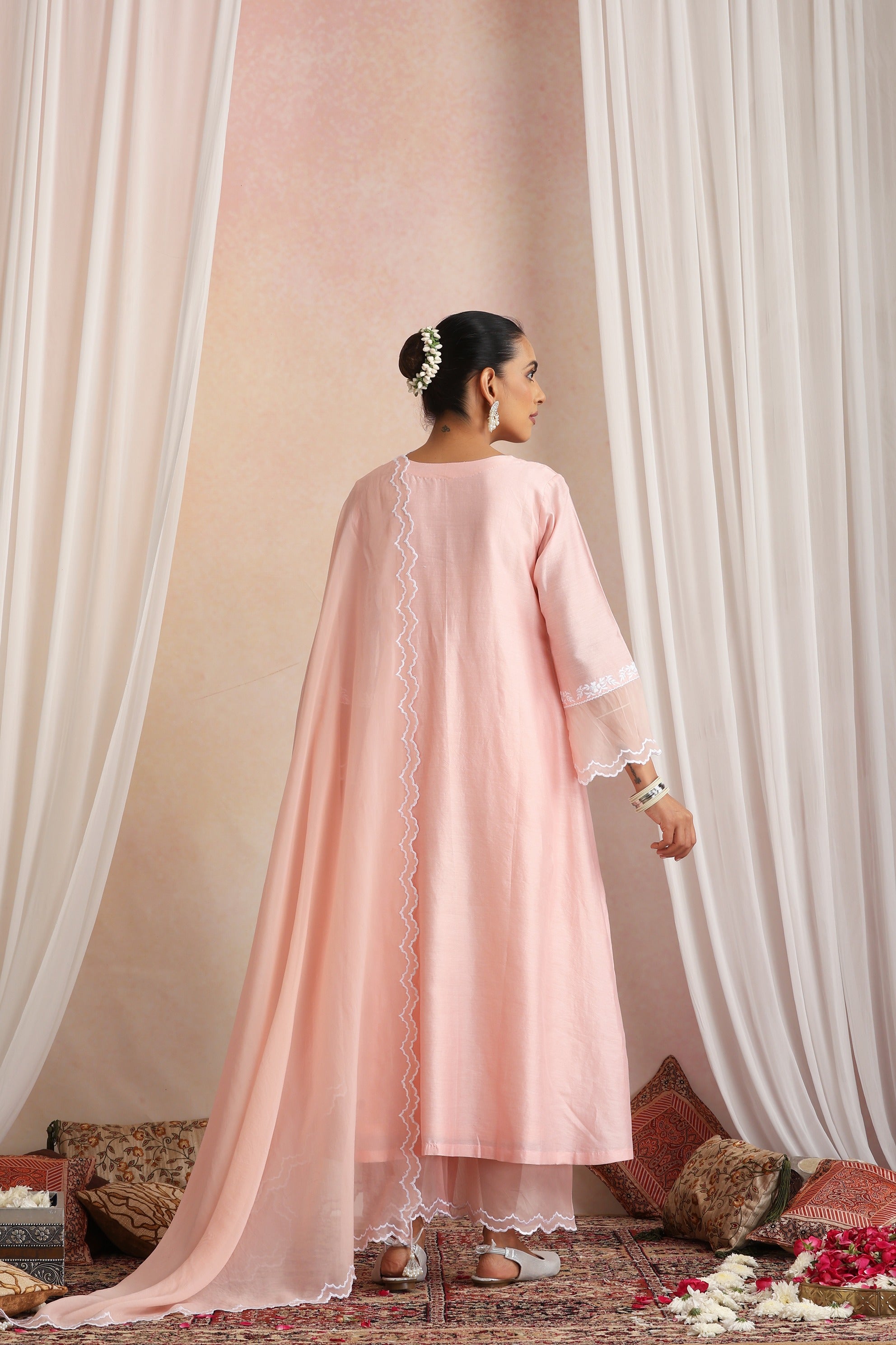 Peach Embroidered Kurta Set with Dupatta
