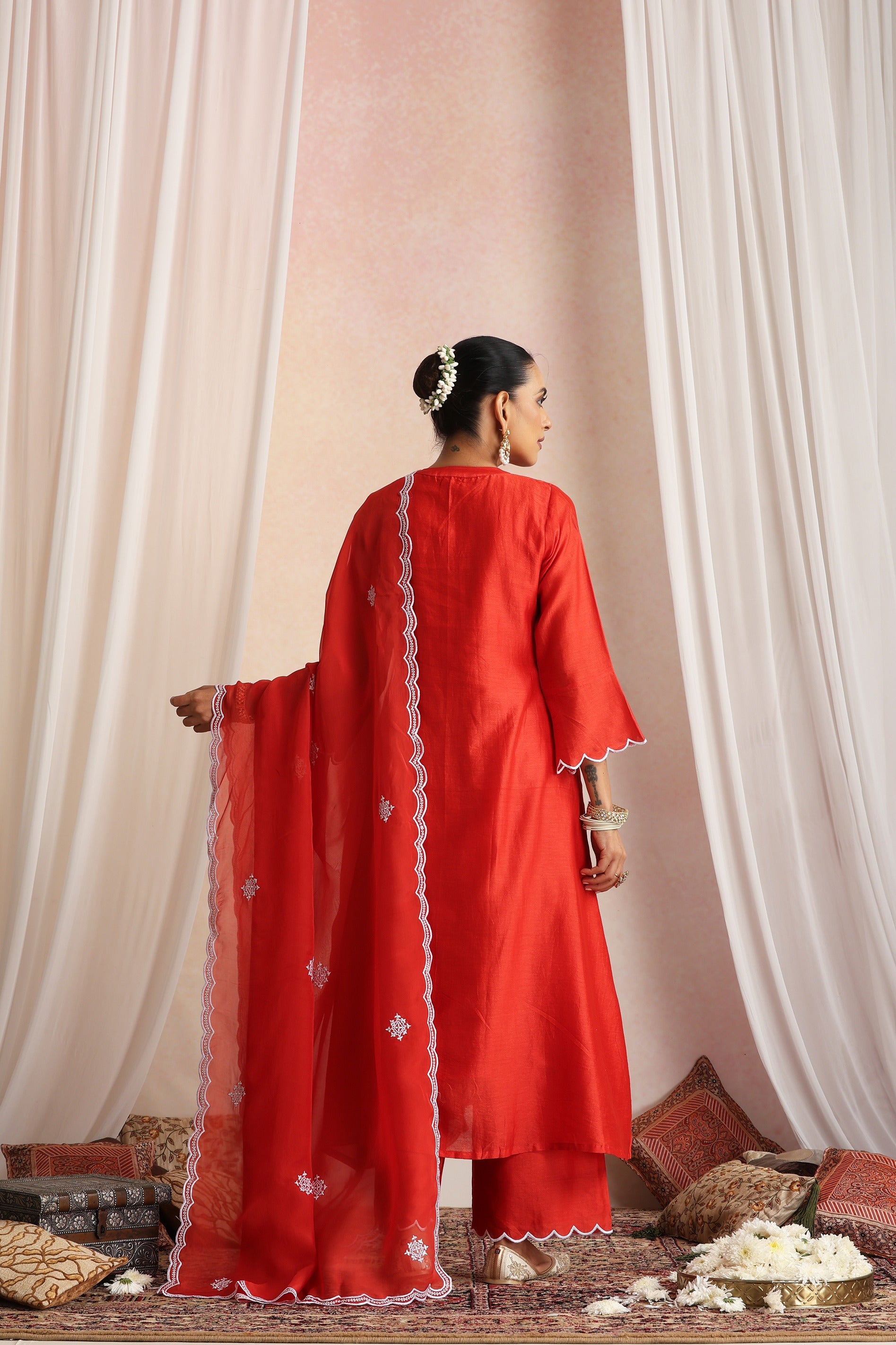Red Embroidered Kurta Set with Dupatta