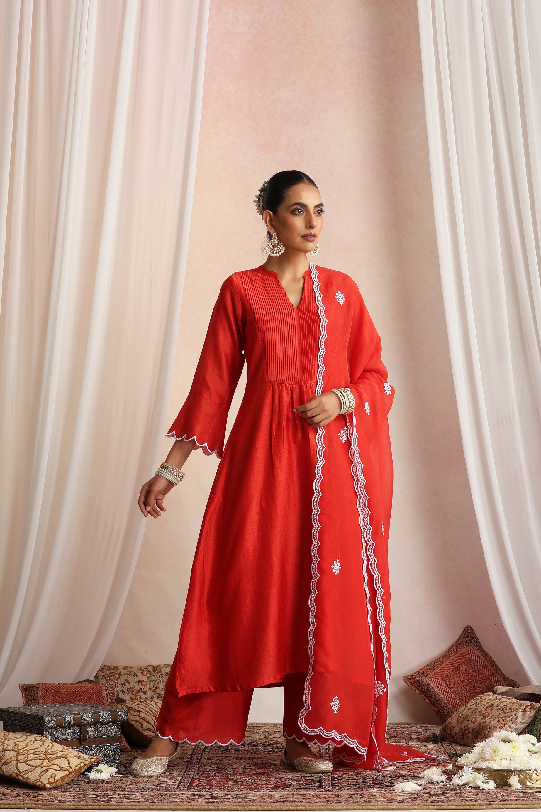 Red Embroidered Kurta Set with Dupatta