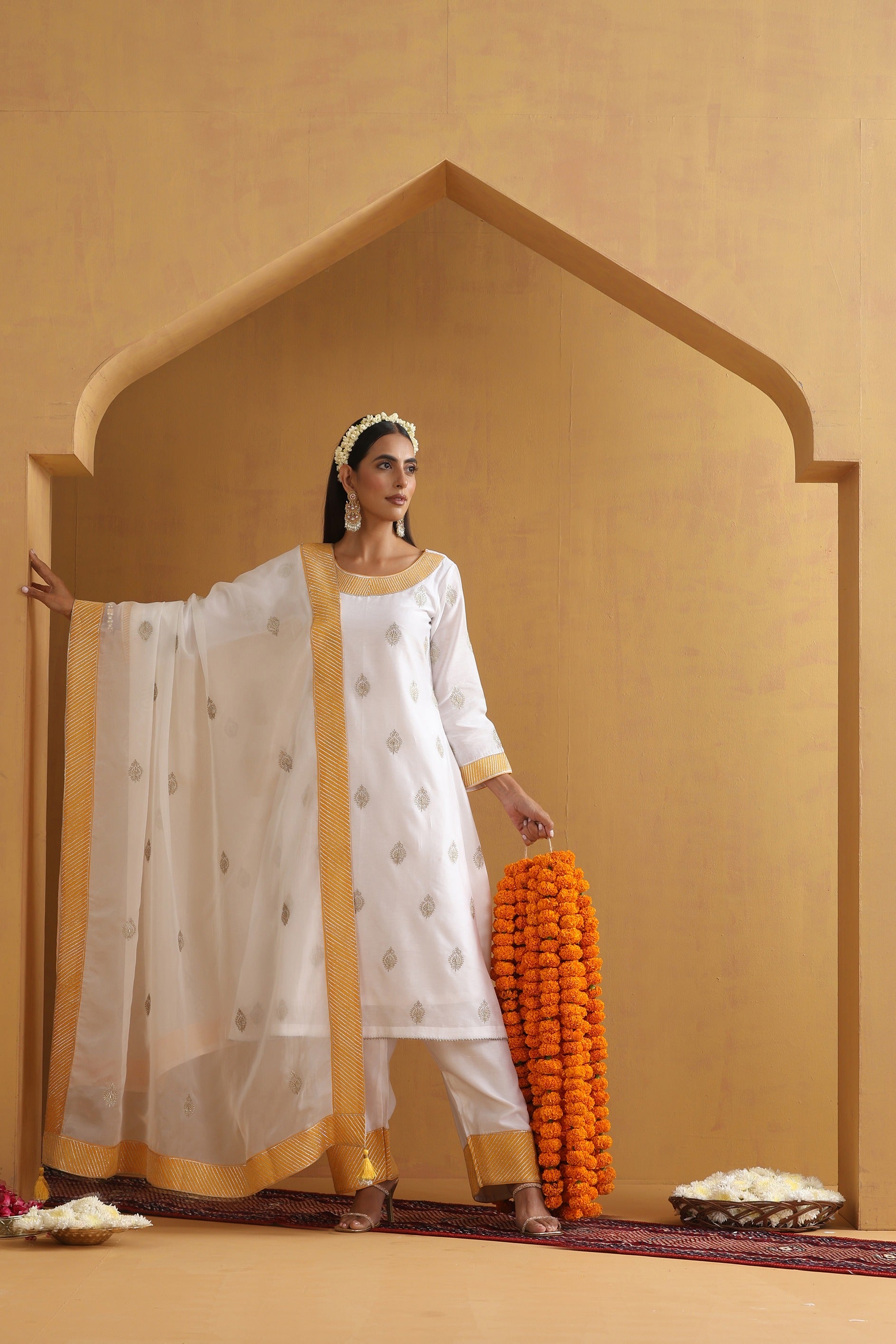 White Embroidered Kurta Set with Dupatta