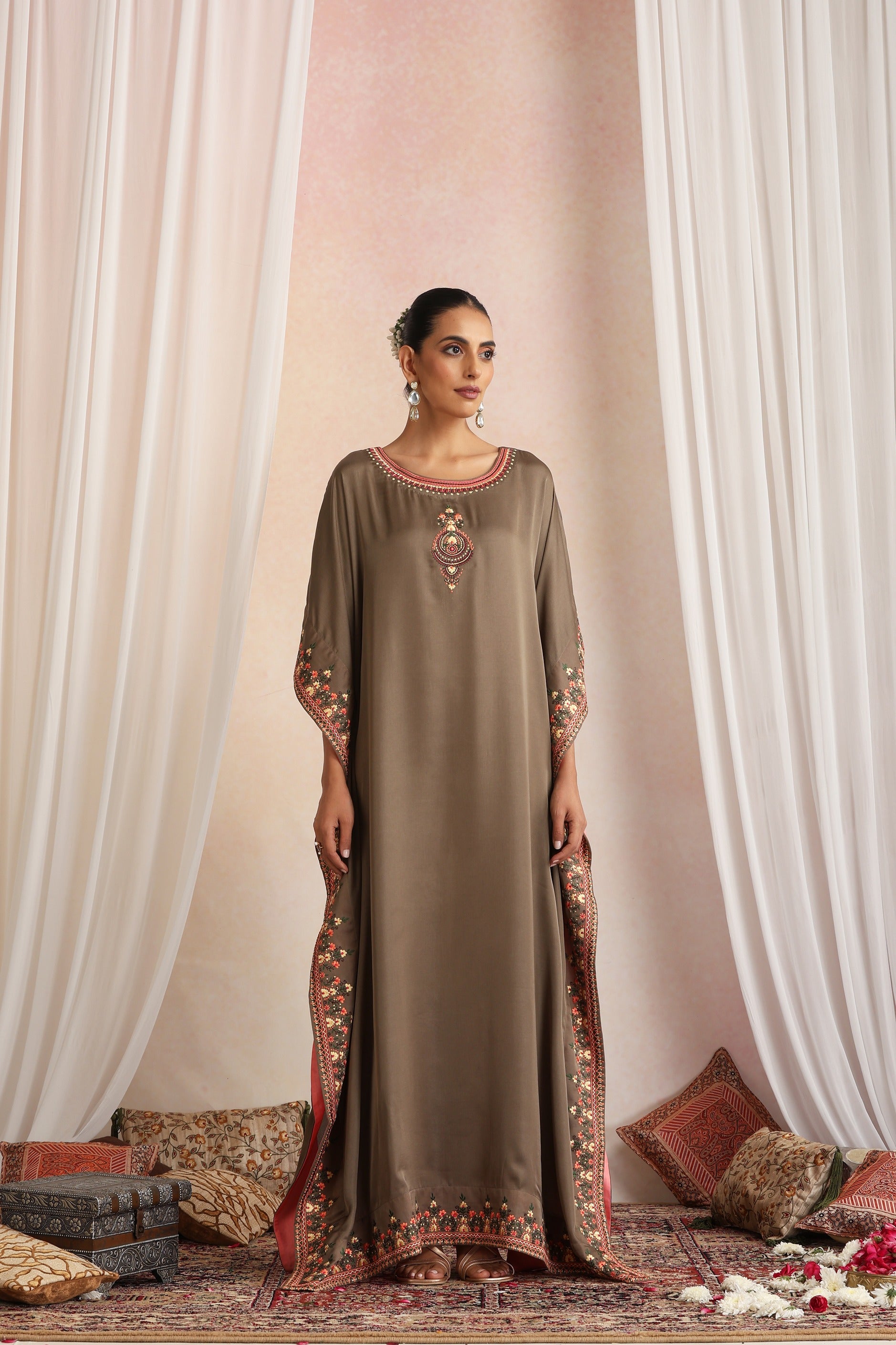 Olive Embroidered Kaftan