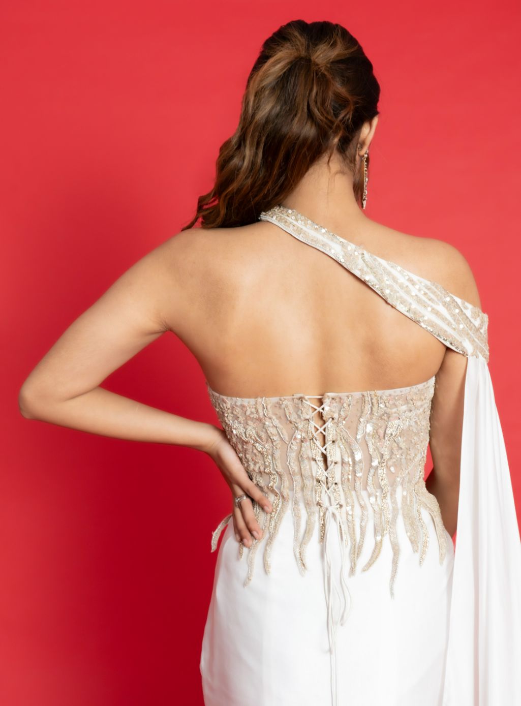 Ivory corset drape saree