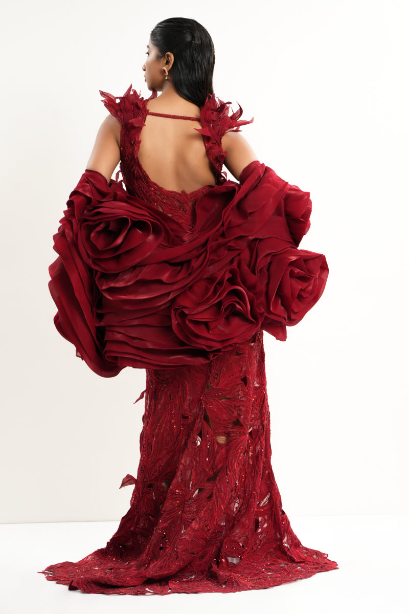 Red Mermaid Cutwork Gown