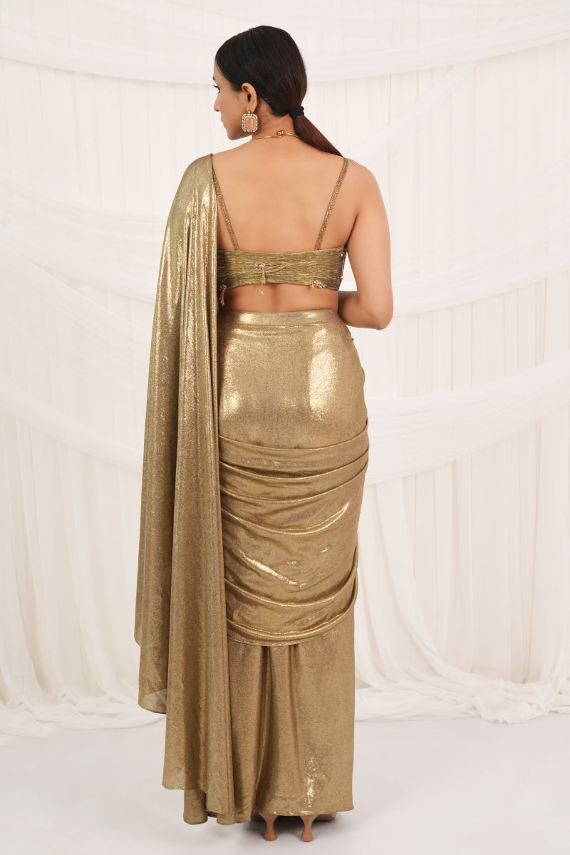 Gold Knotted Saree Set