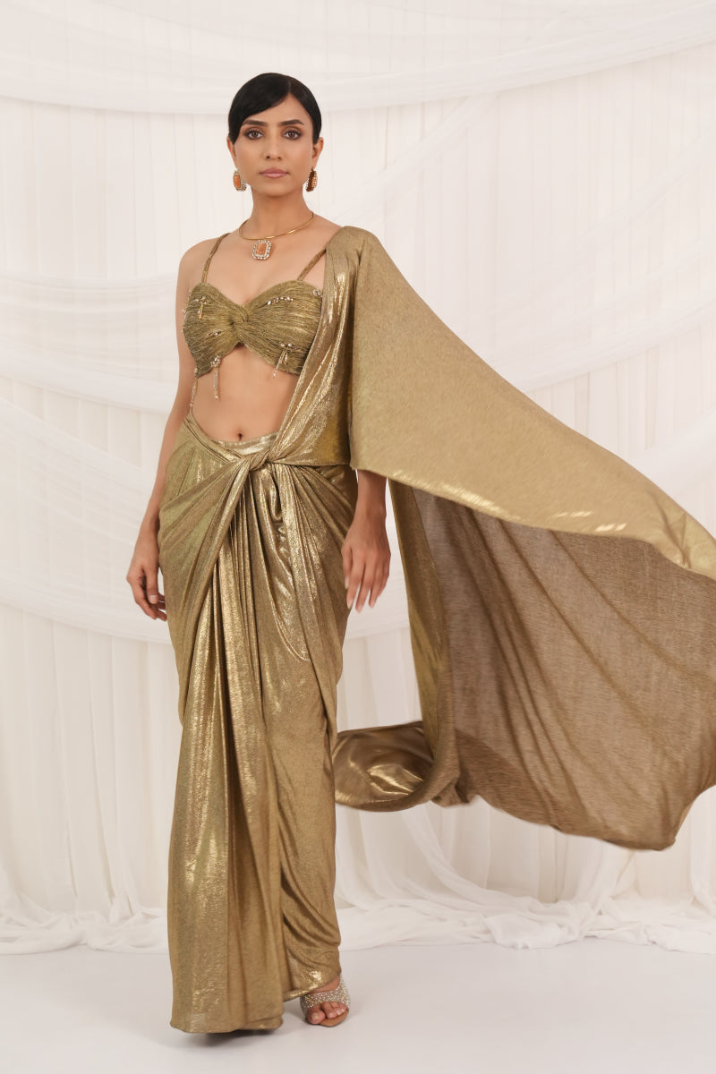 Gold Knotted Saree Set
