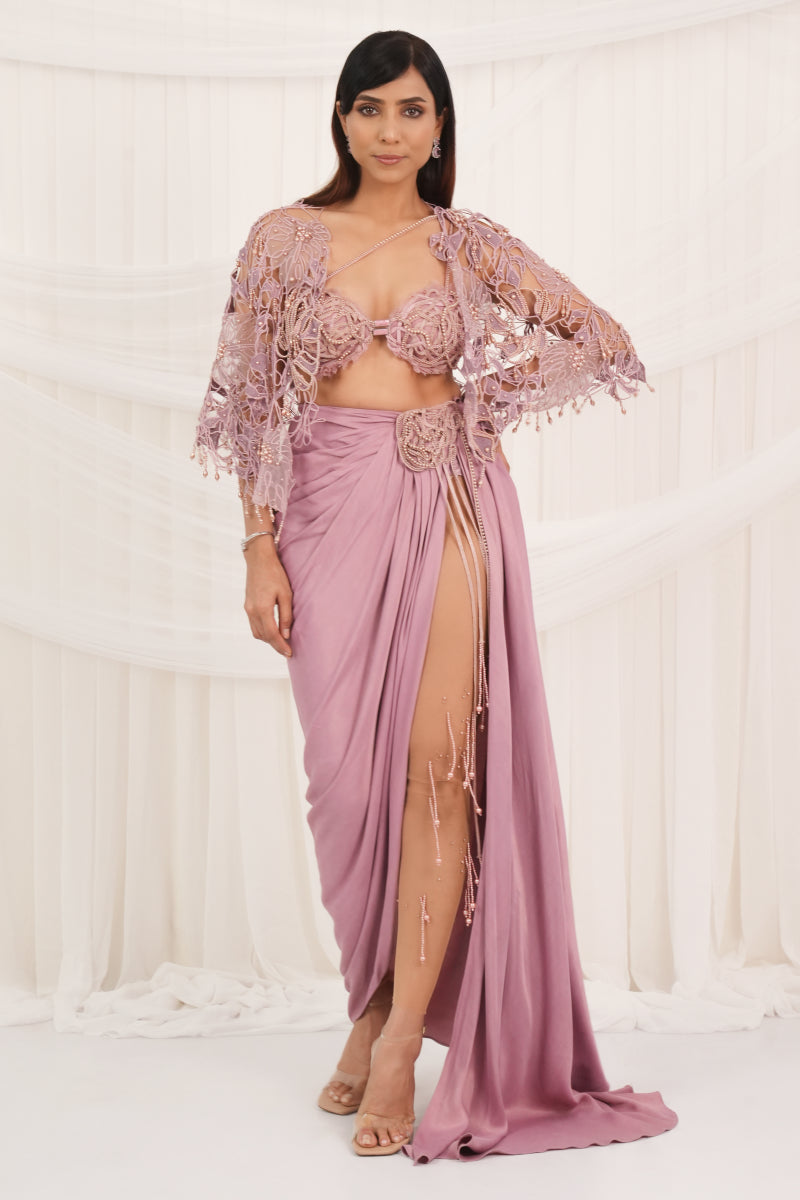 Cashmere Rose Draped Skirt With Cape
