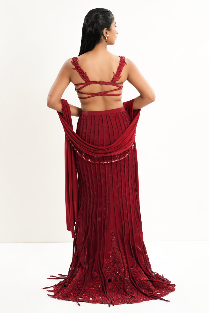 Red Cutwork Skirt Set