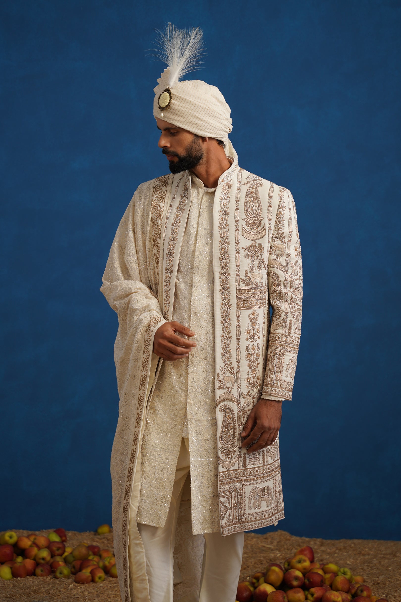 BADSHAH ZARDOZI CREAM SHERWANI SET