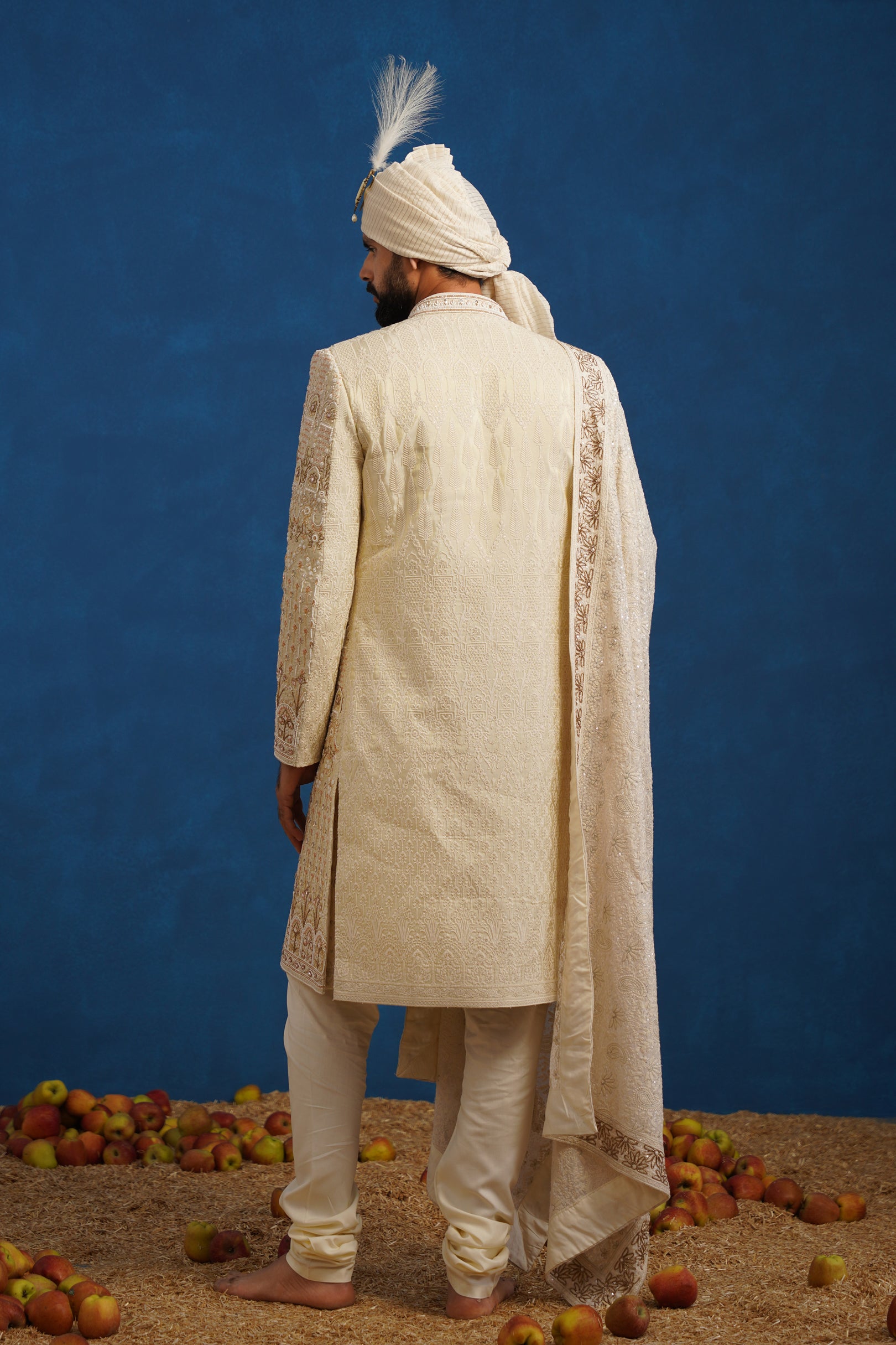 MIRZA ZARDOZI CREAM SHERWANI SET