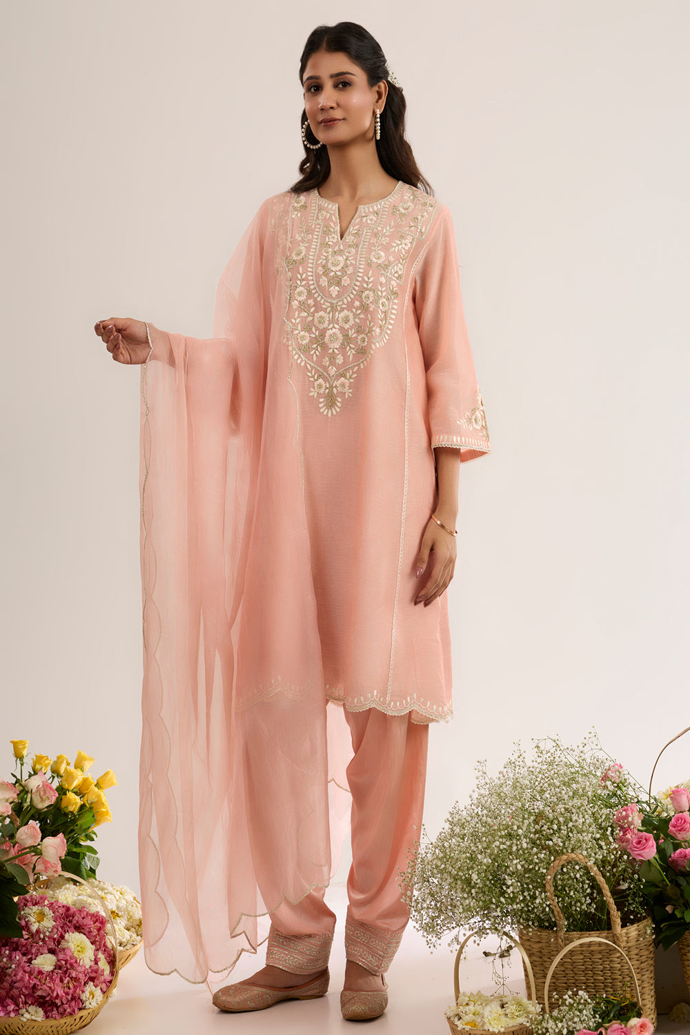 Long Choga With Salwar And Organza Dupatta